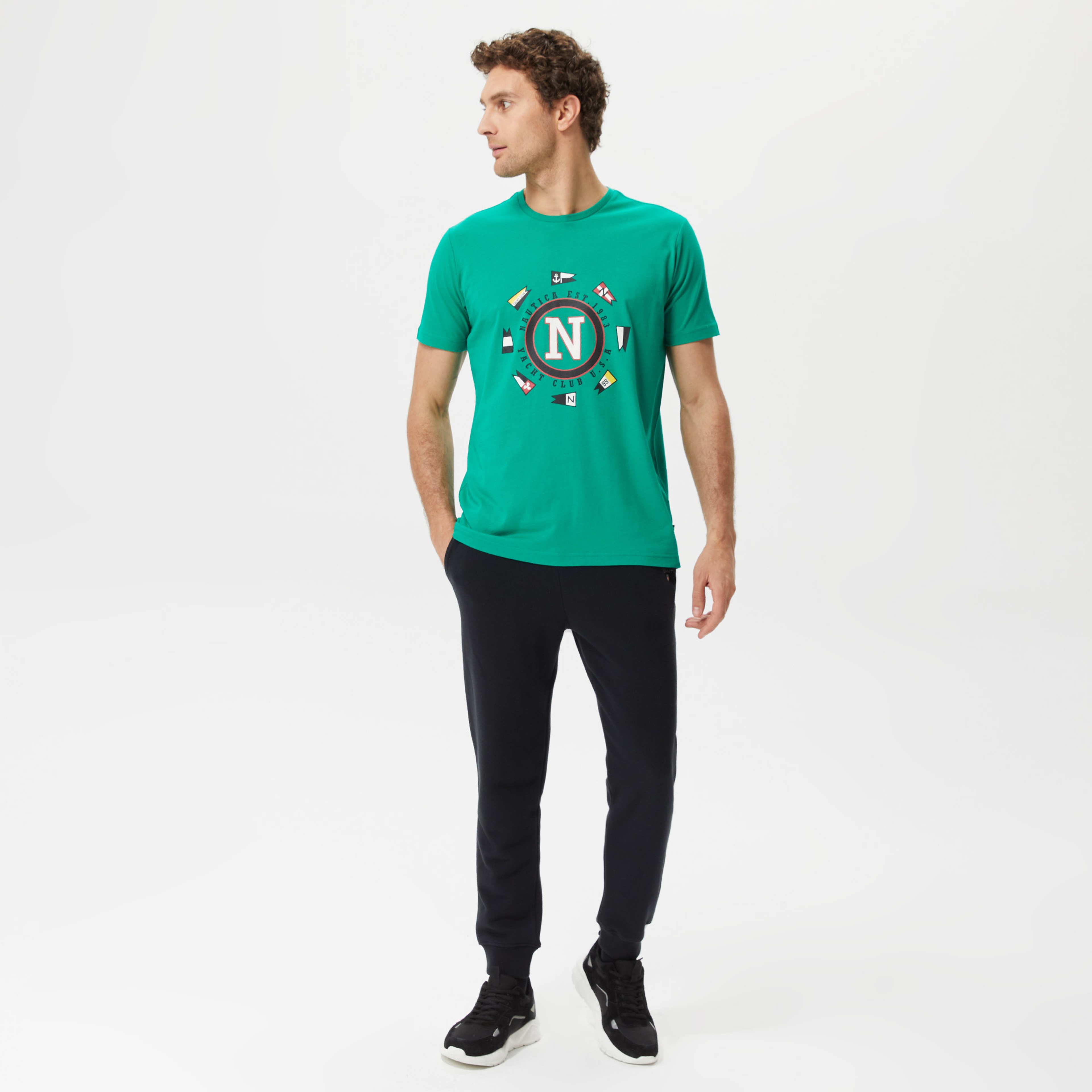 Nautica Erkek Yeşil Baskılı Standart Fit T-Shirt