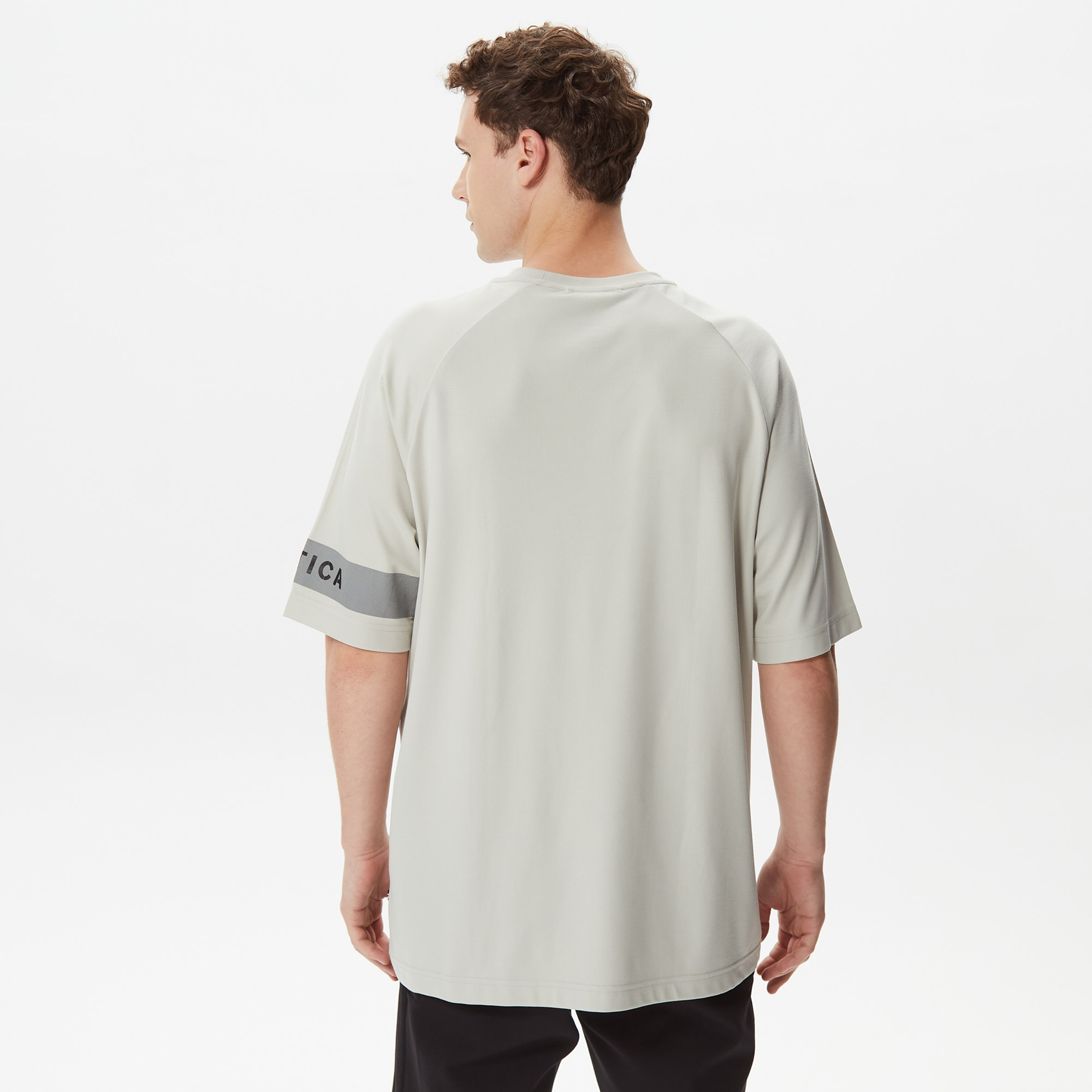 Nautica Erkek Gri Baskılı Oversize T-Shirt