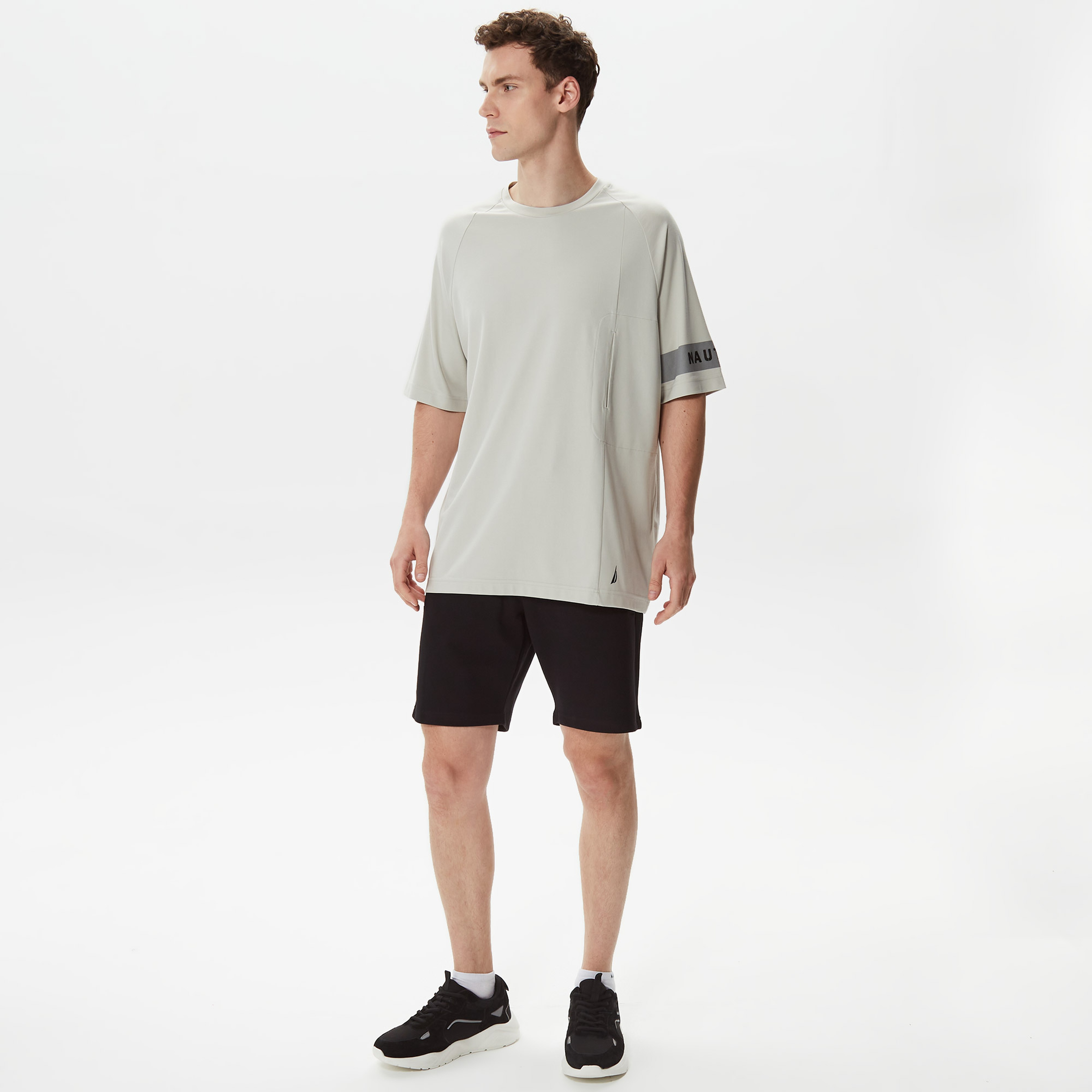 Nautica Erkek Gri Baskılı Oversize T-Shirt