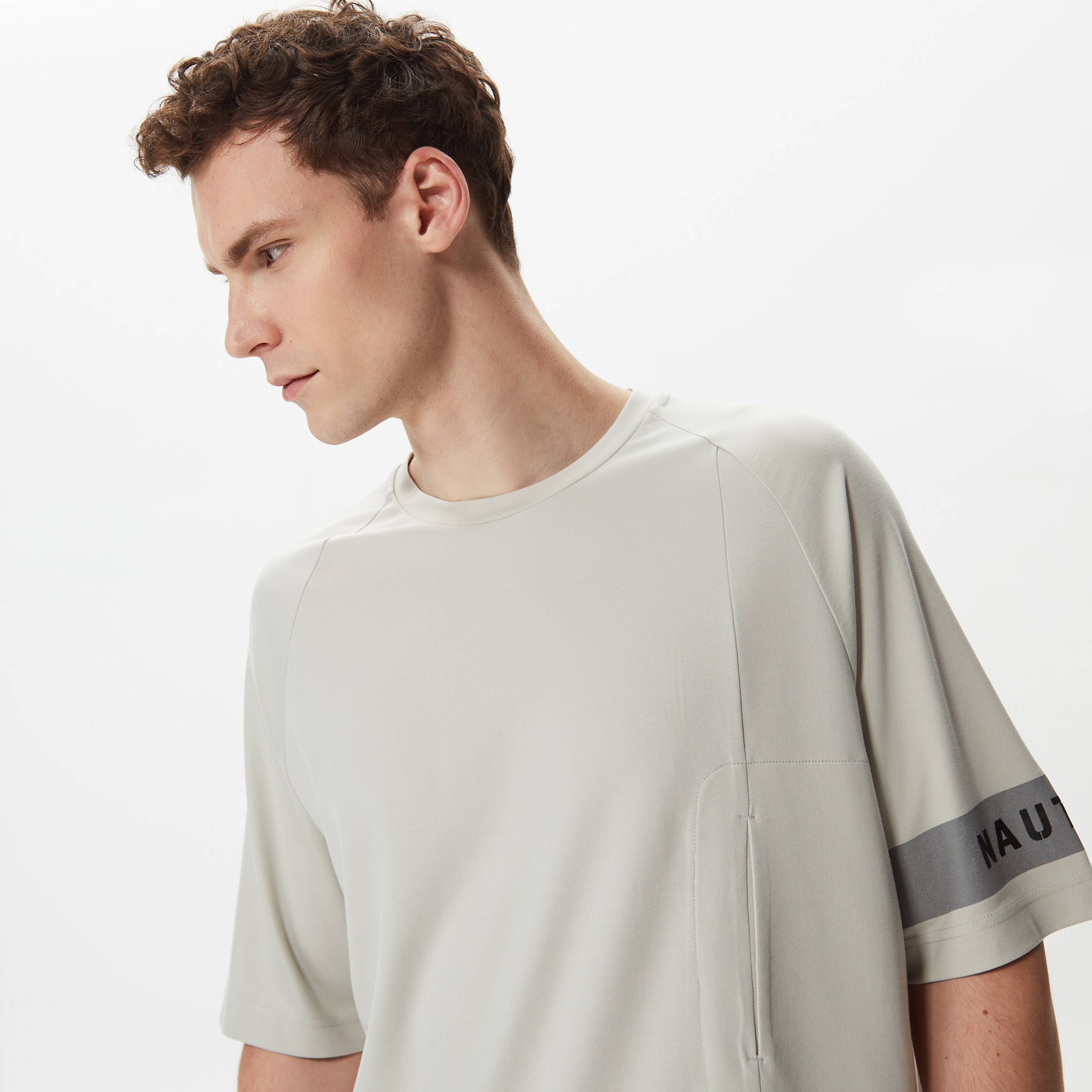 Nautica Erkek Gri Baskılı Oversize T-Shirt