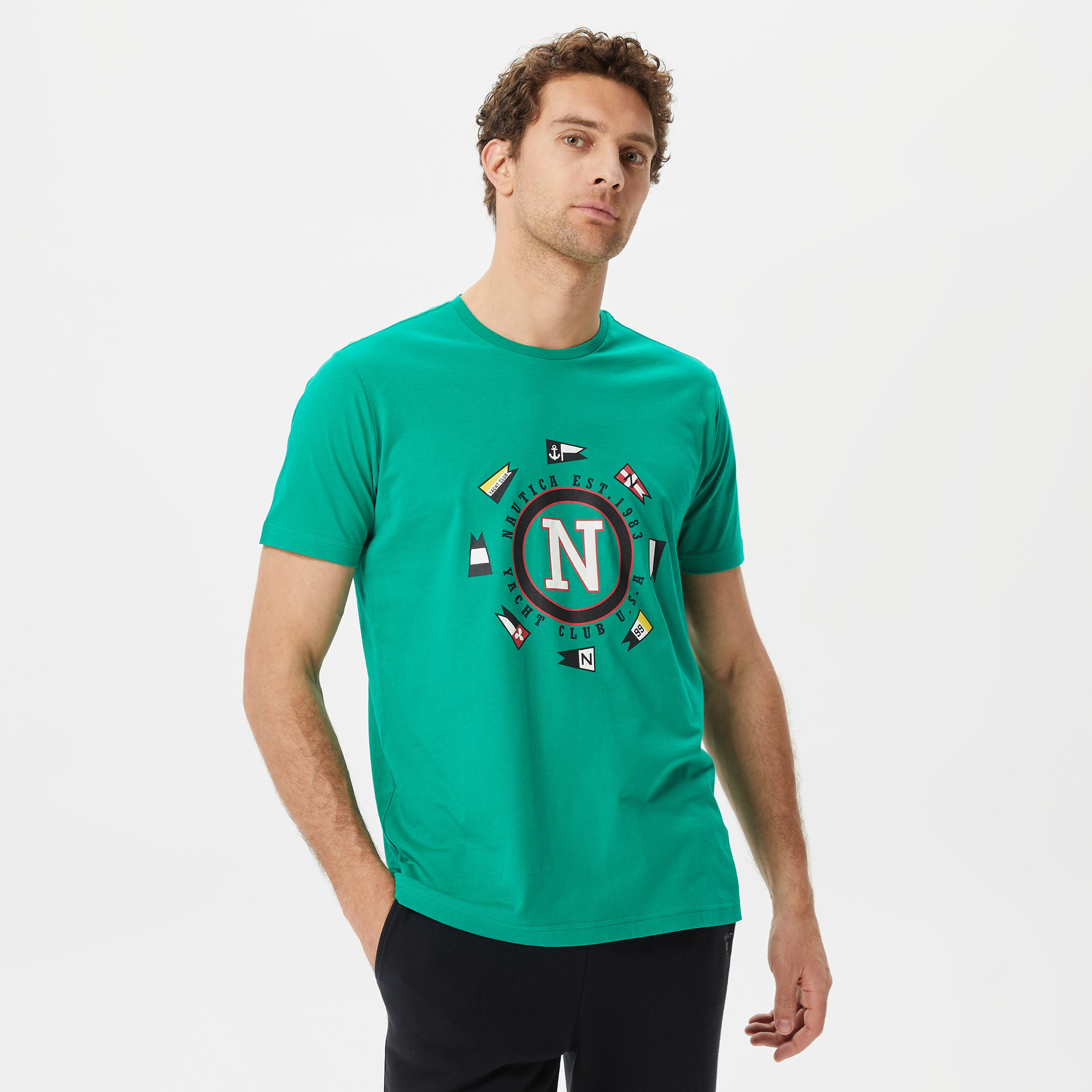 Nautica Erkek Yeşil Baskılı Standart Fit T-Shirt