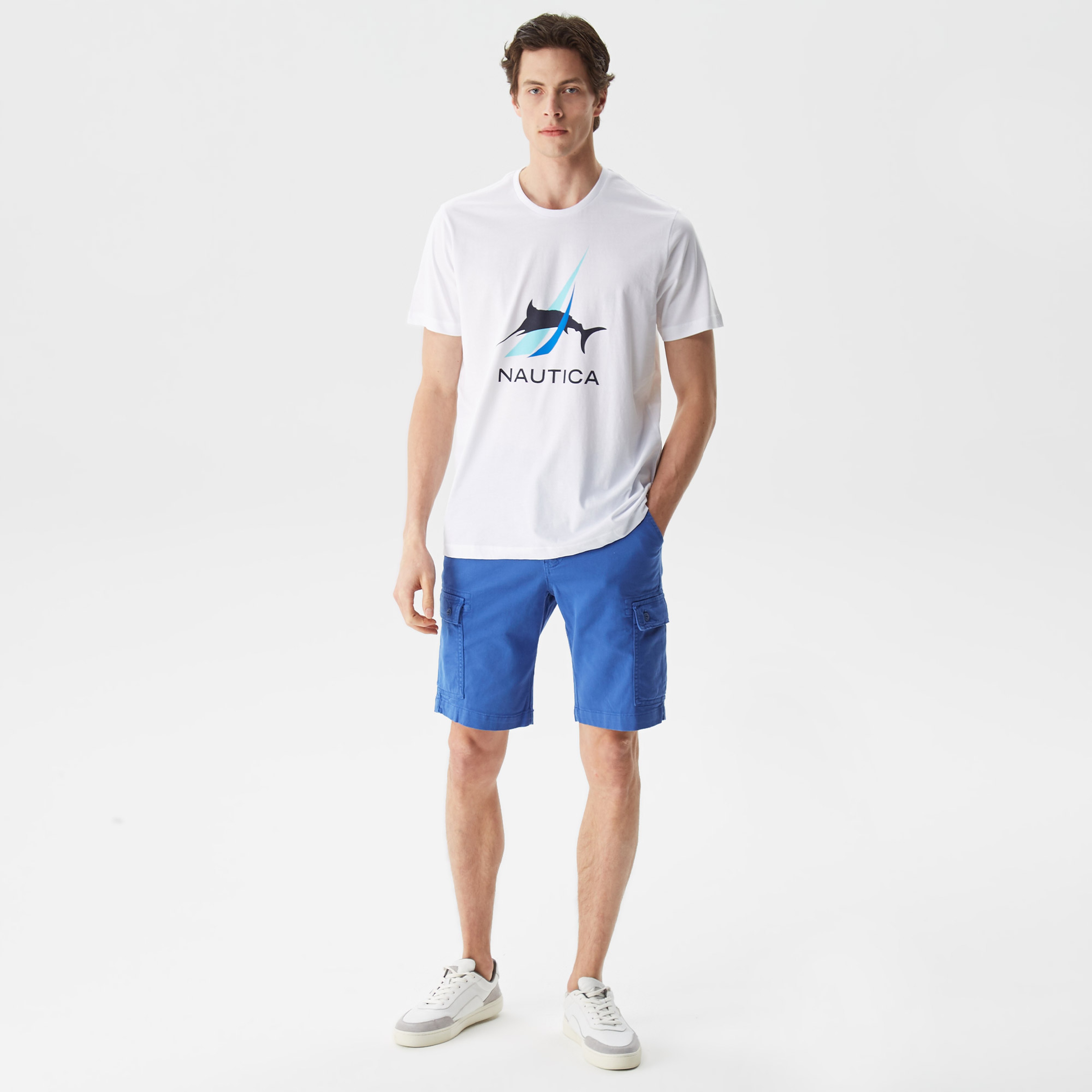 Nautica Erkek Beyaz Desenli Standart Fit T-Shirt