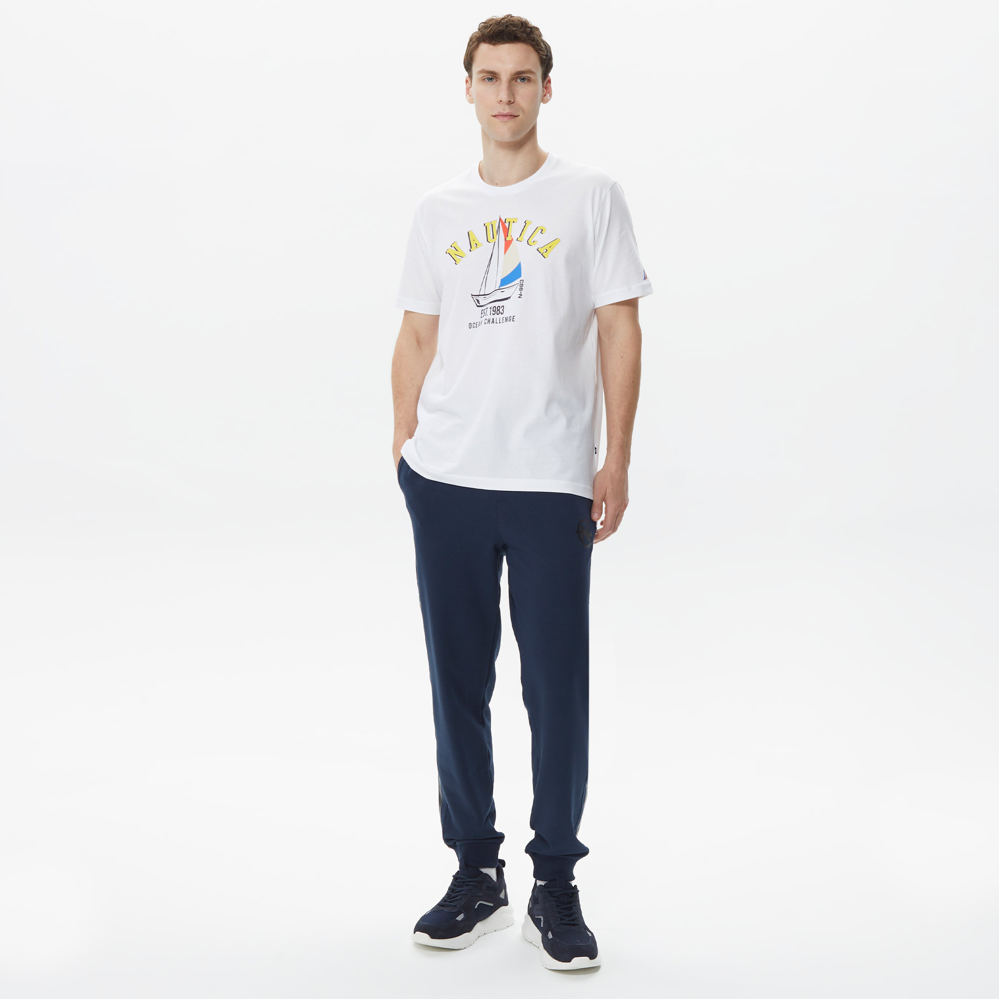 Nautica Erkek Beyaz Desenli Standart Fit T-Shirt