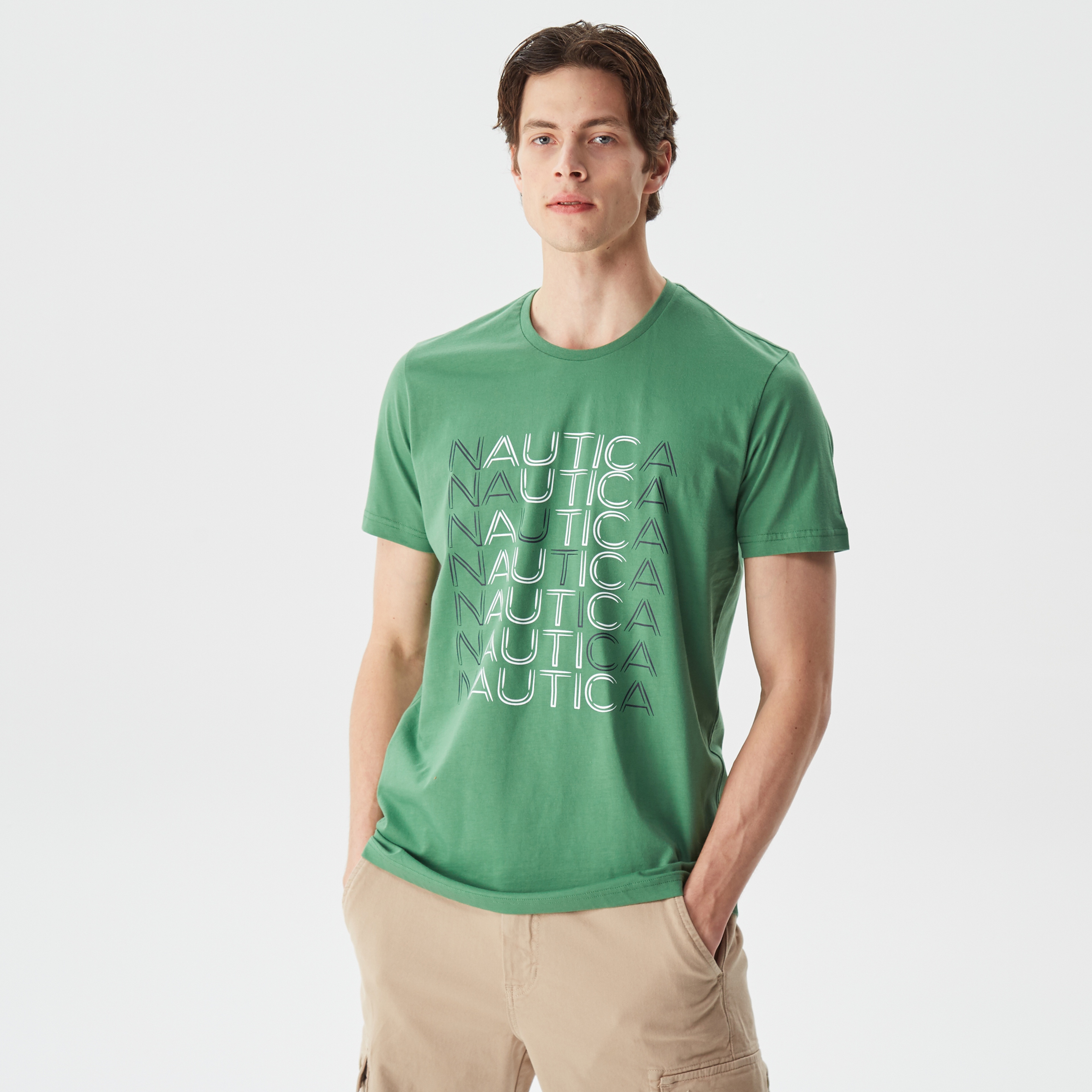 Nautica Erkek Yeşil Baskılı Standart Fit T-Shirt