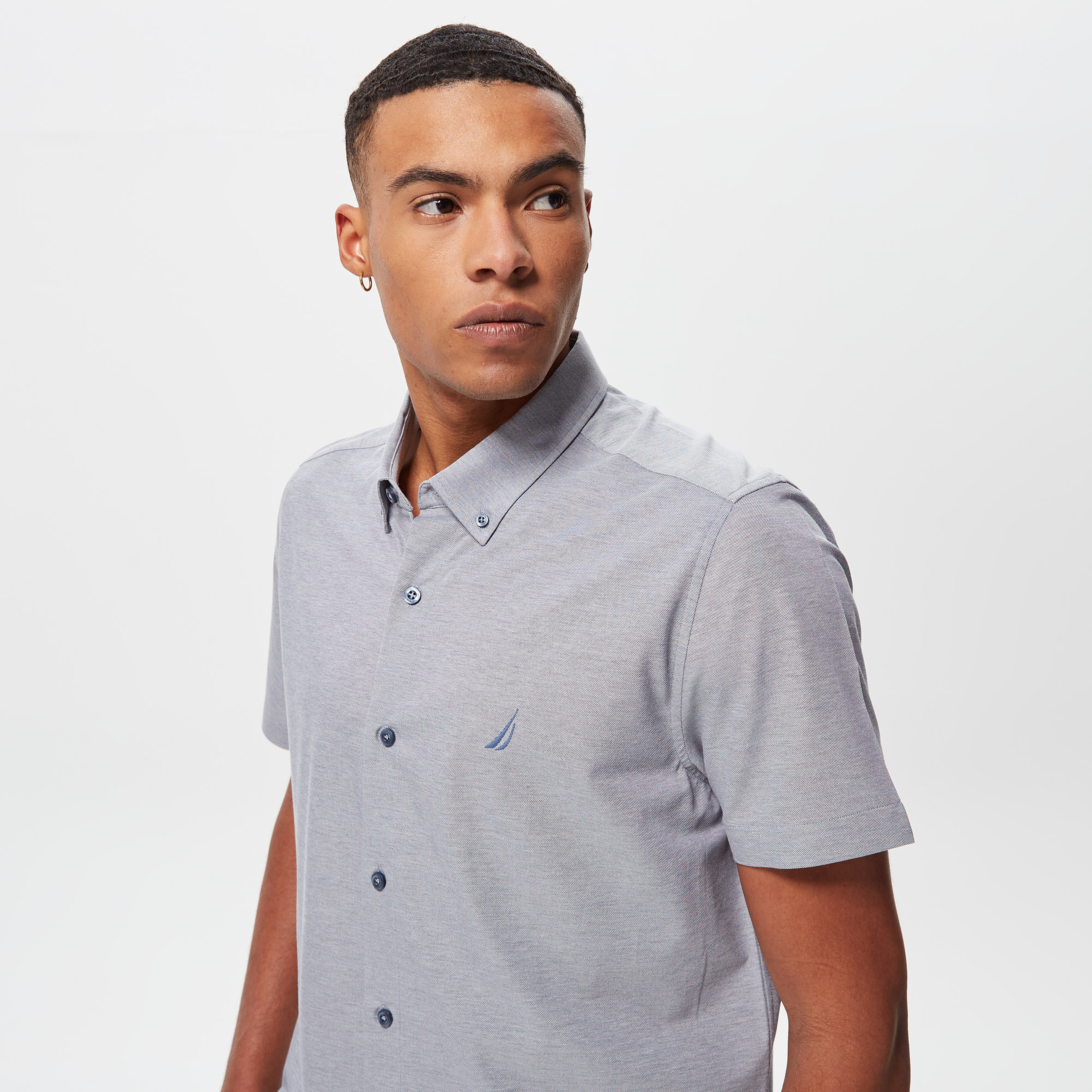 Nautica Erkek Mavi Slim Fit Kısa Kollu Gömlek