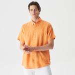 Nautica Erkek Turuncu Classic Fit Kısa Kollu Keten Gömlek
