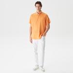 Nautica Erkek Turuncu Classic Fit Kısa Kollu Keten Gömlek