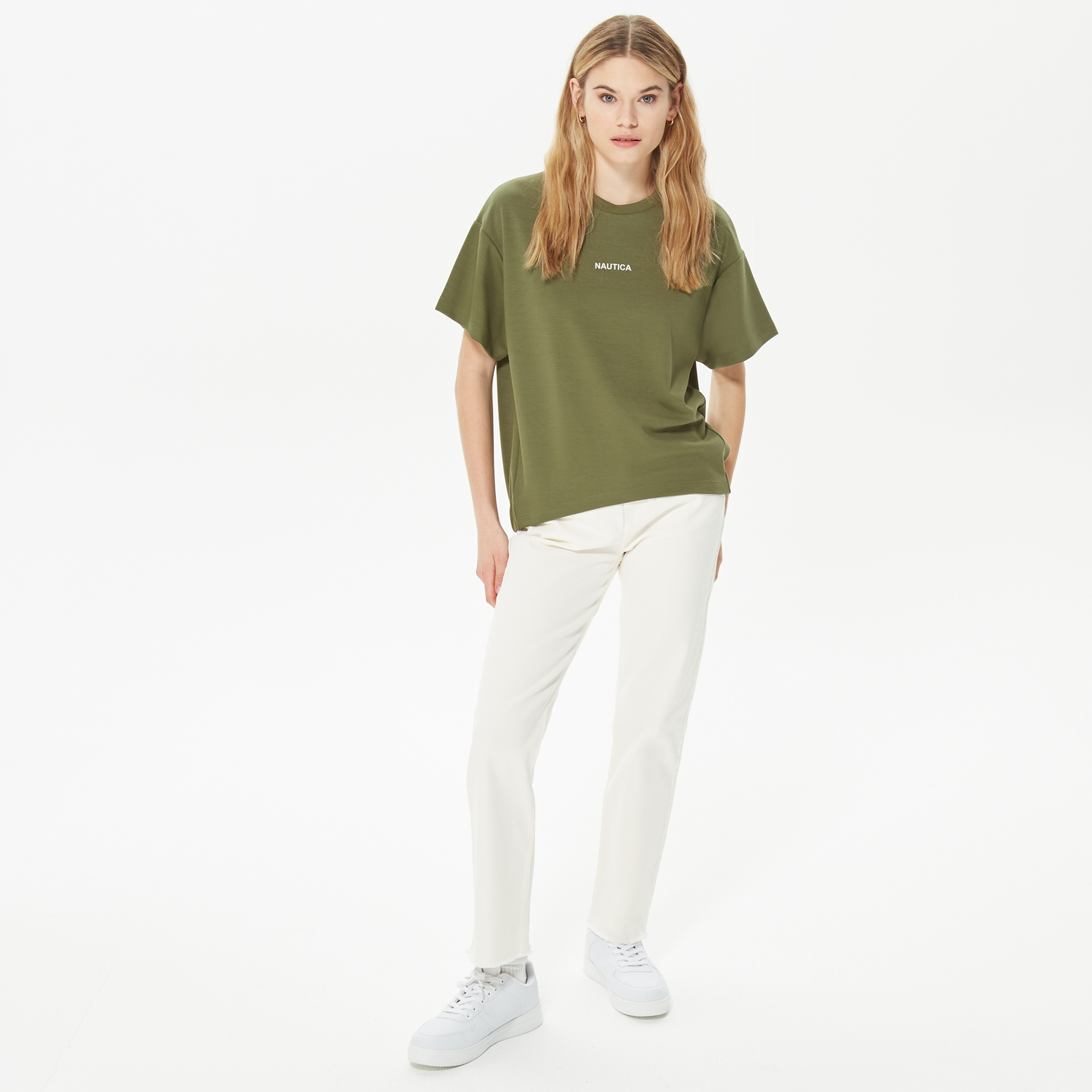 Nautica Kadın Yeşil Oversize Kısa Kollu Sweatshirt