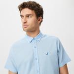 Nautica Erkek Mavi Classic Fit Kısa Kollu Keten Gömlek
