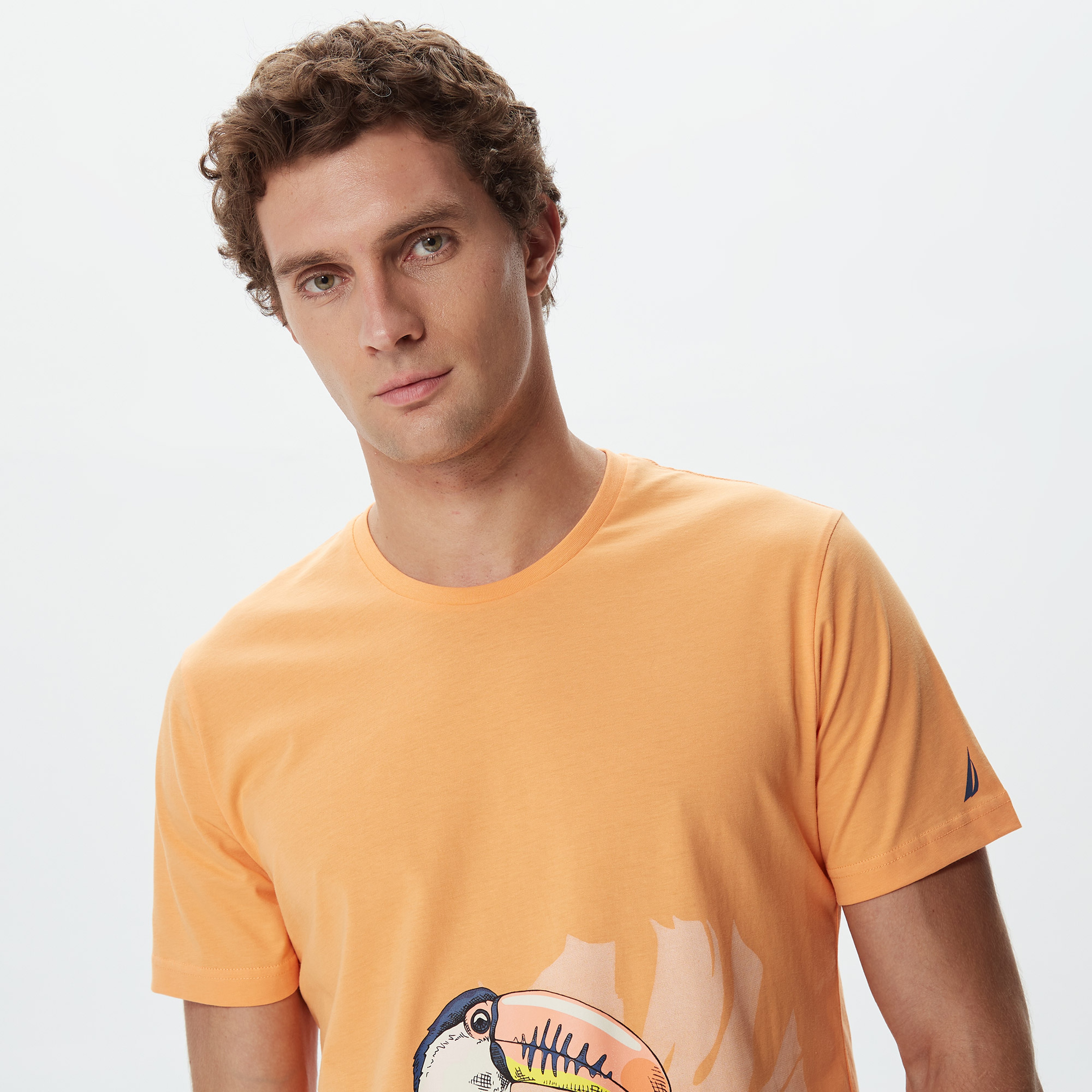 Nautica Erkek Turuncu Baskılı Standart Fit T-Shirt