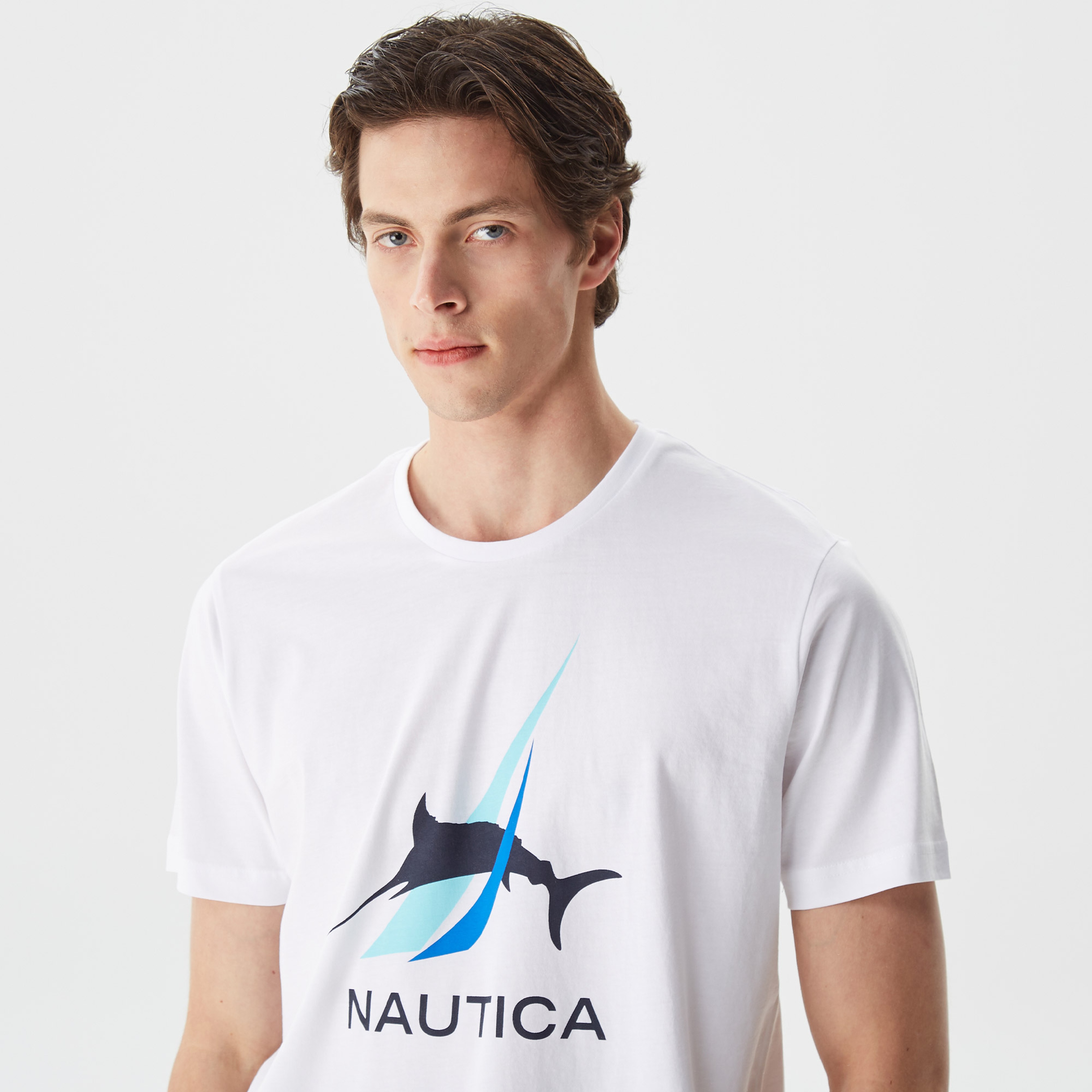Nautica Erkek Beyaz Desenli Standart Fit T-Shirt