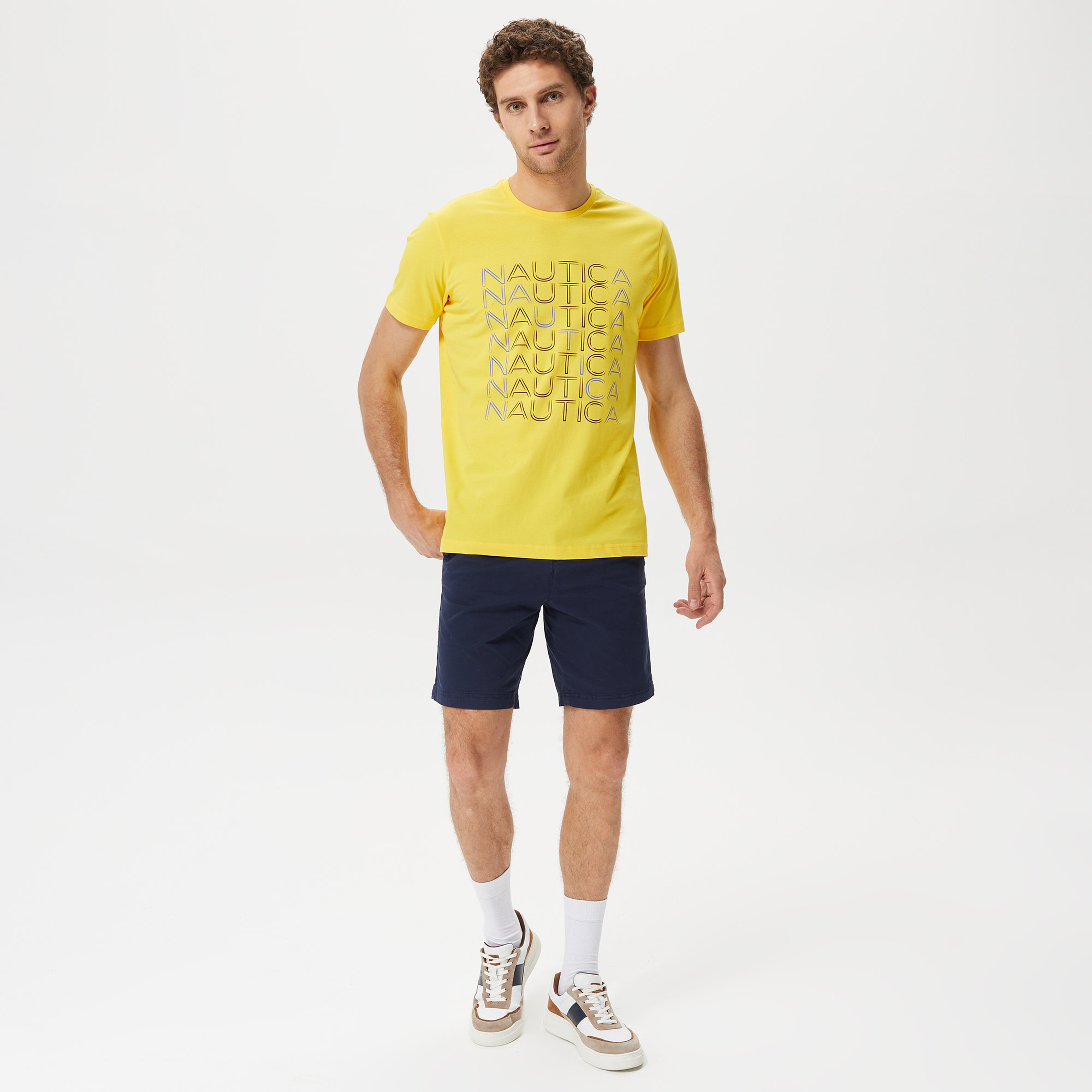 Nautica Erkek Sarı Baskılı Standart Fit T-Shirt