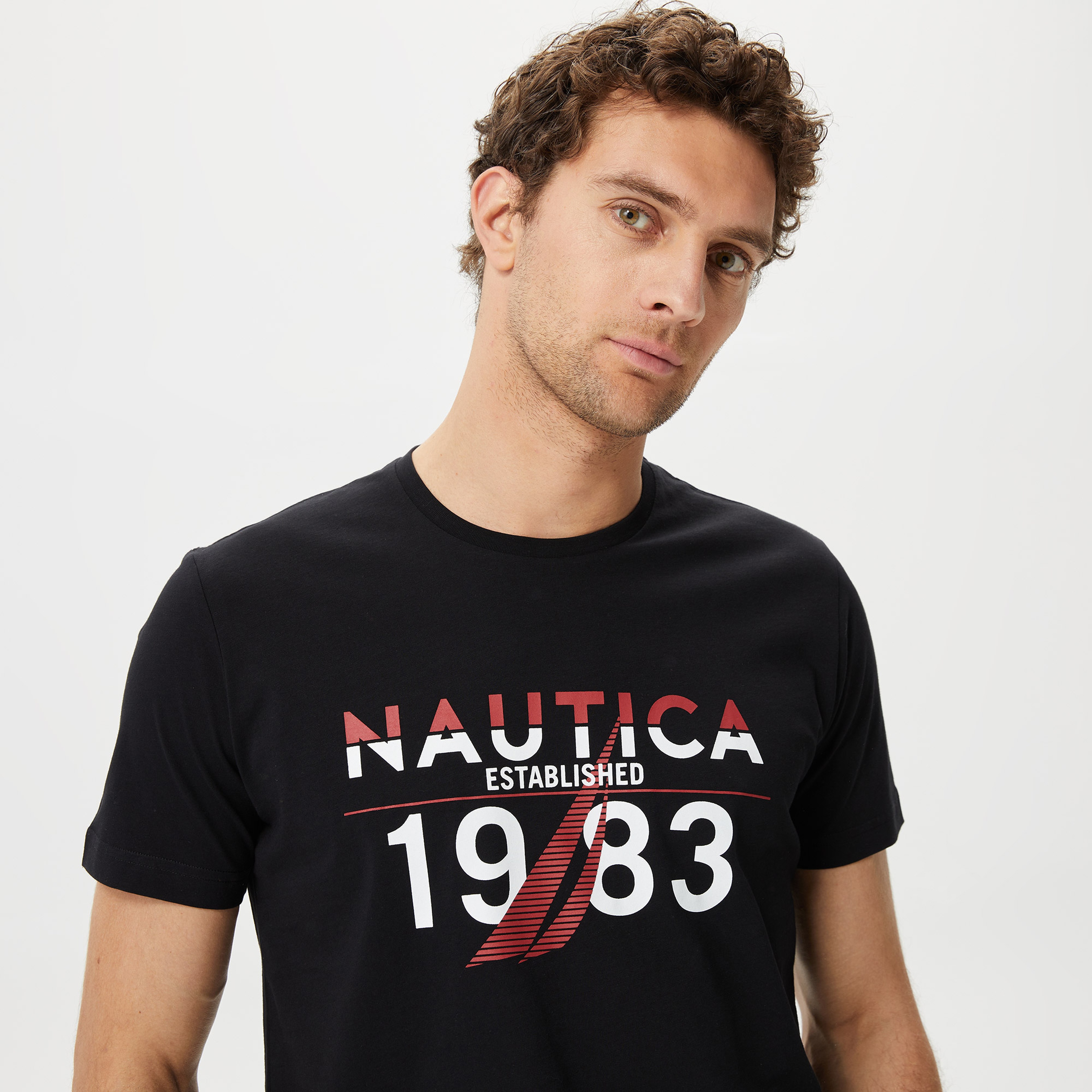 Nautica Erkek Siyah Baskılı Standart Fit T-Shirt