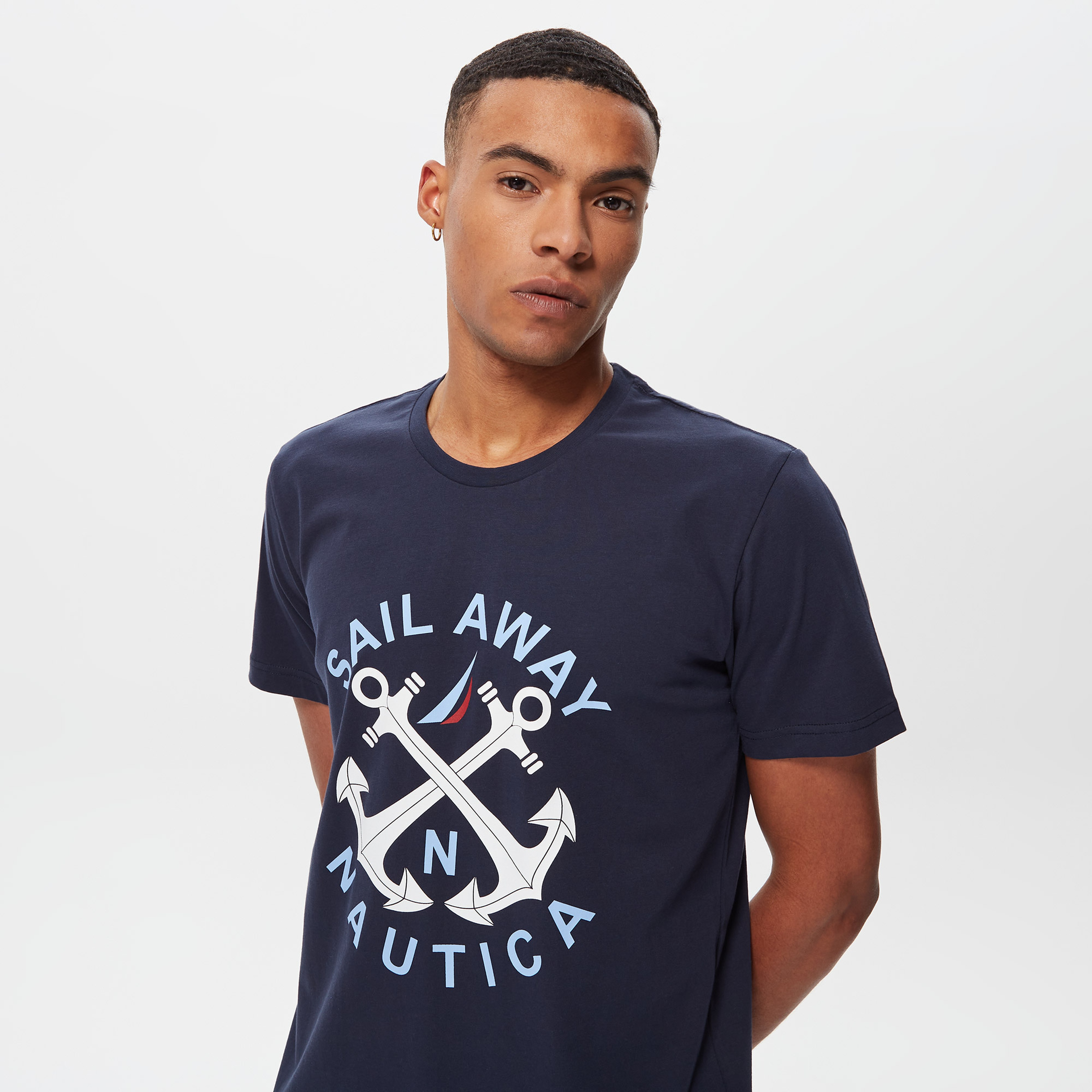 Nautica Erkek Lacivert Desenli Standart Fit T-Shirt