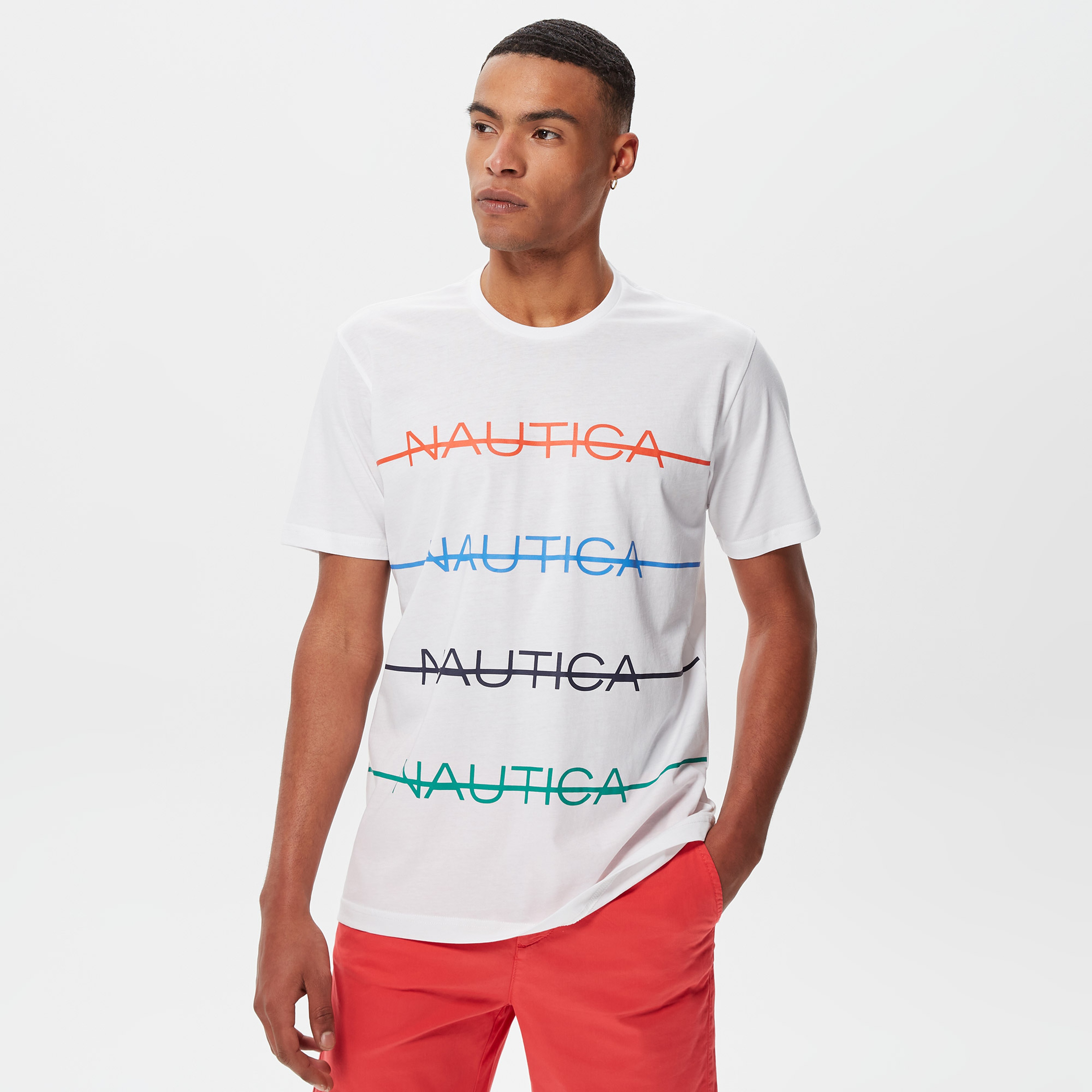 Nautica Erkek Beyaz Baskılı Standart Fit T-Shirt