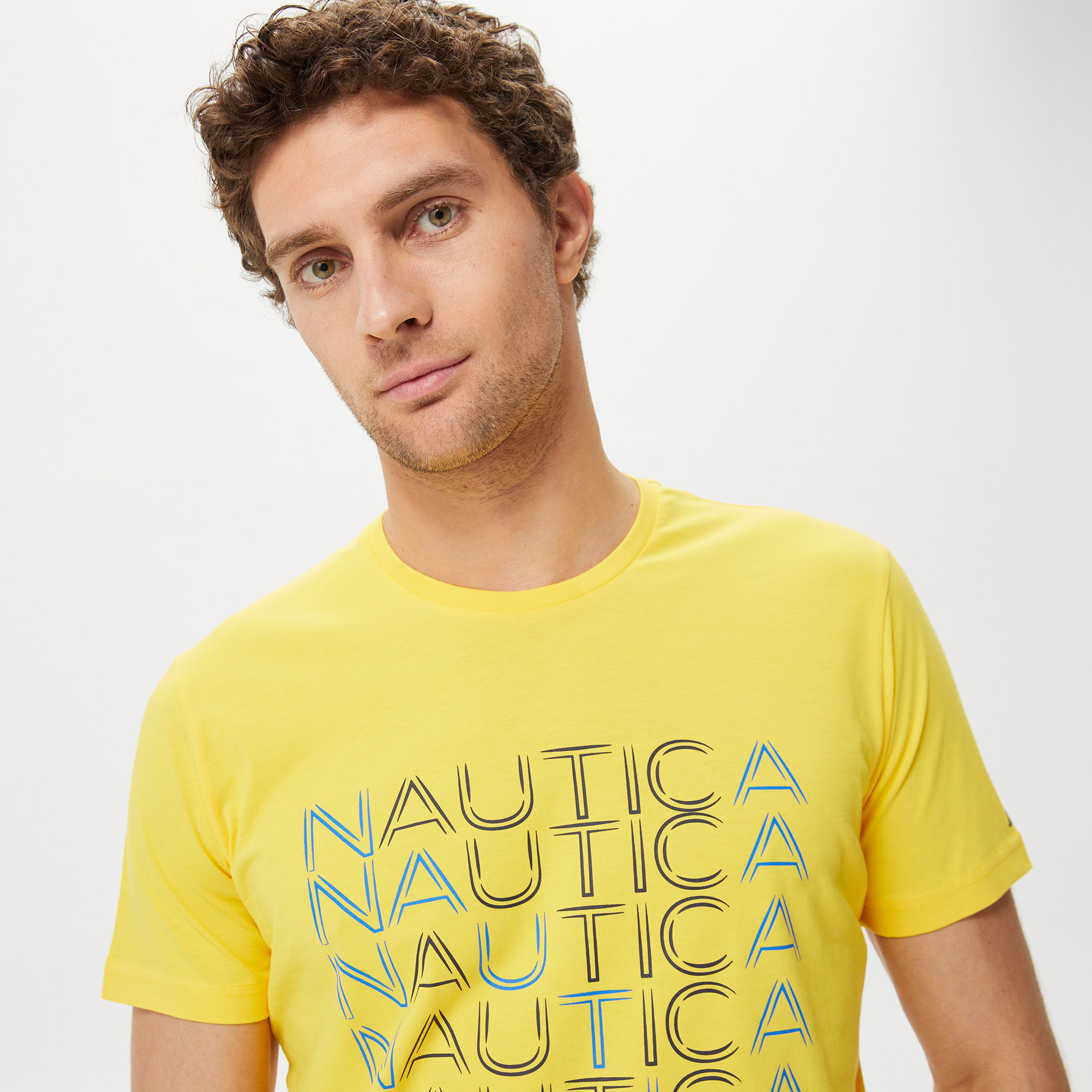 Nautica Erkek Sarı Baskılı Standart Fit T-Shirt