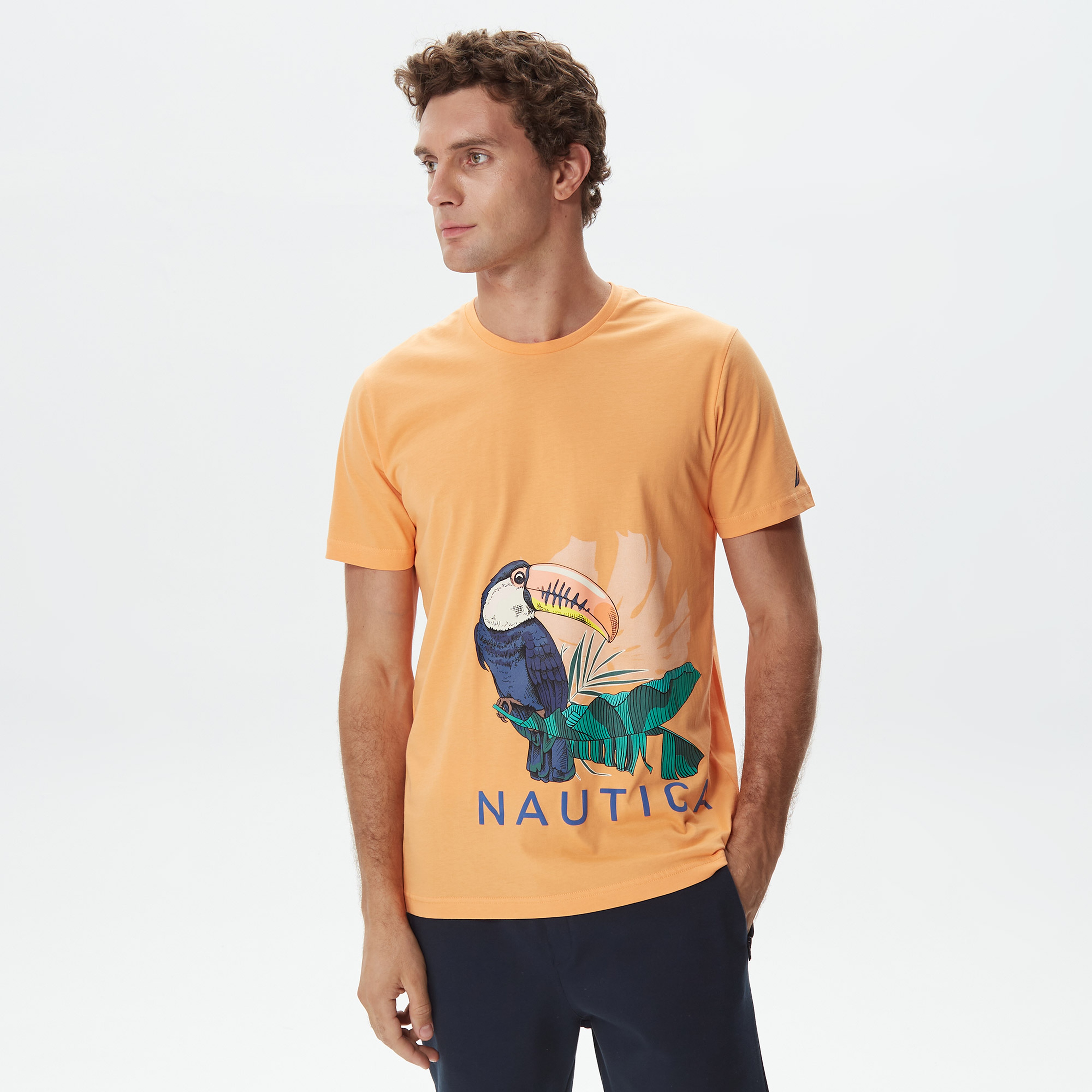 Nautica Erkek Turuncu Baskılı Standart Fit T-Shirt