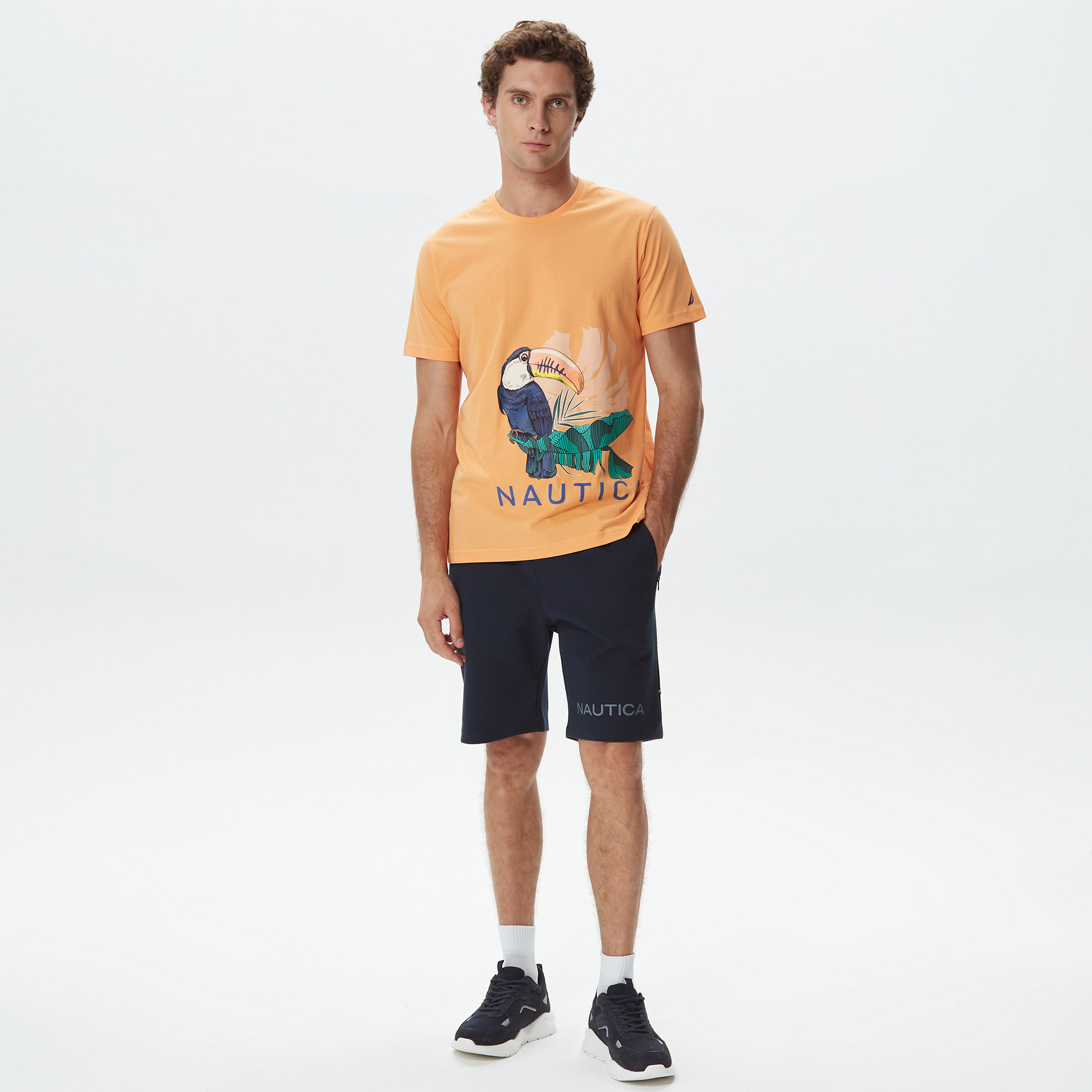 Nautica Erkek Turuncu Baskılı Standart Fit T-Shirt