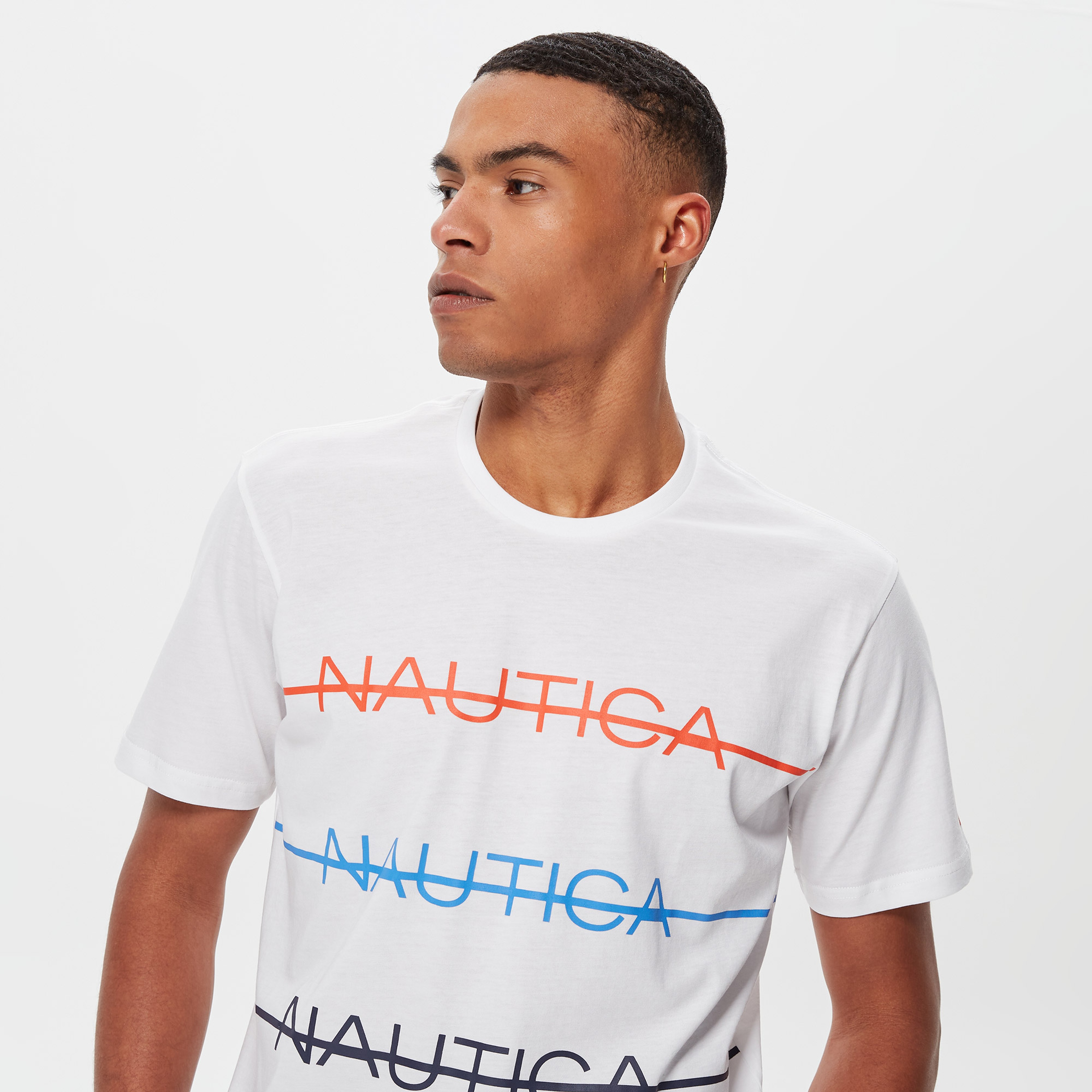 Nautica Erkek Beyaz Baskılı Standart Fit T-Shirt