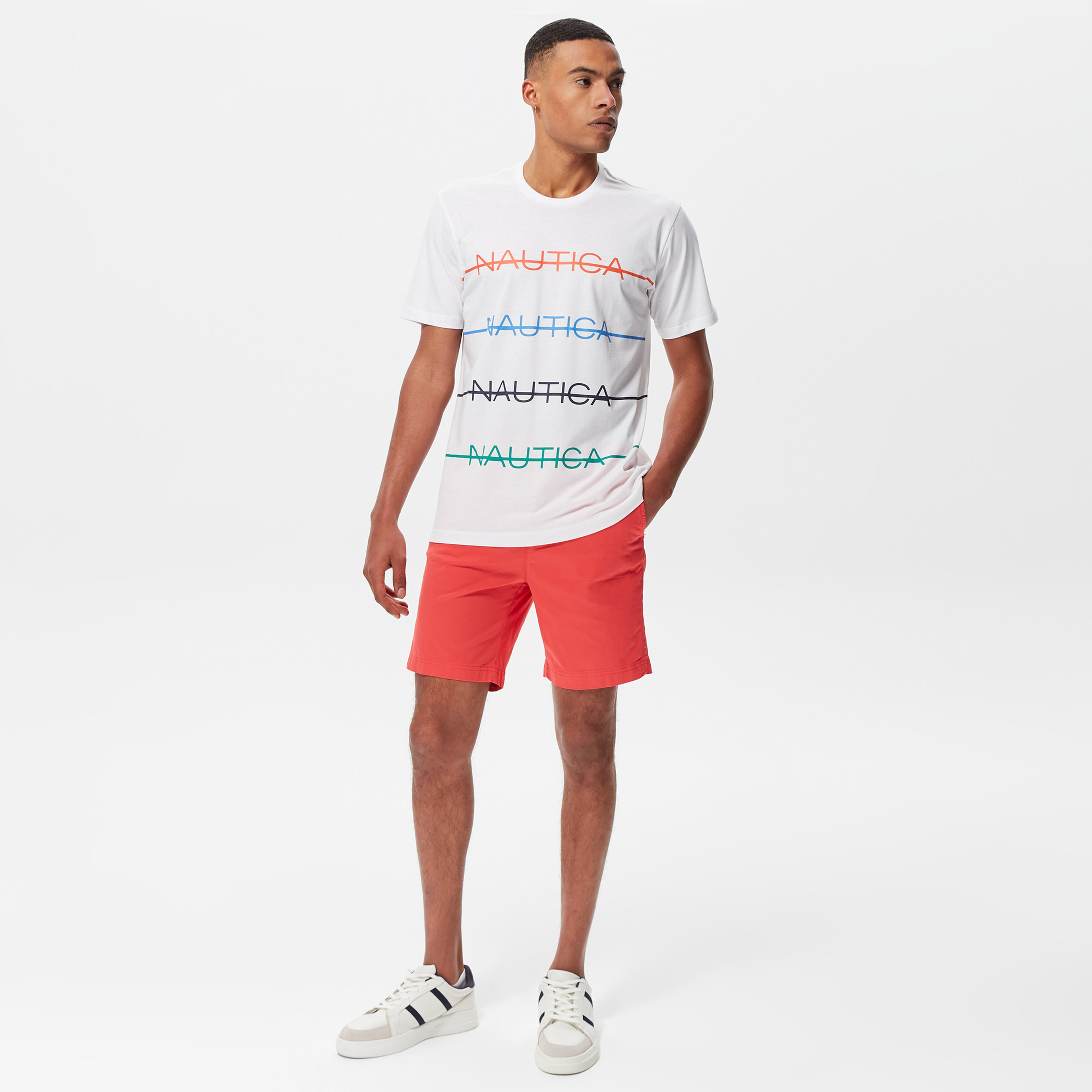 Nautica Erkek Beyaz Baskılı Standart Fit T-Shirt