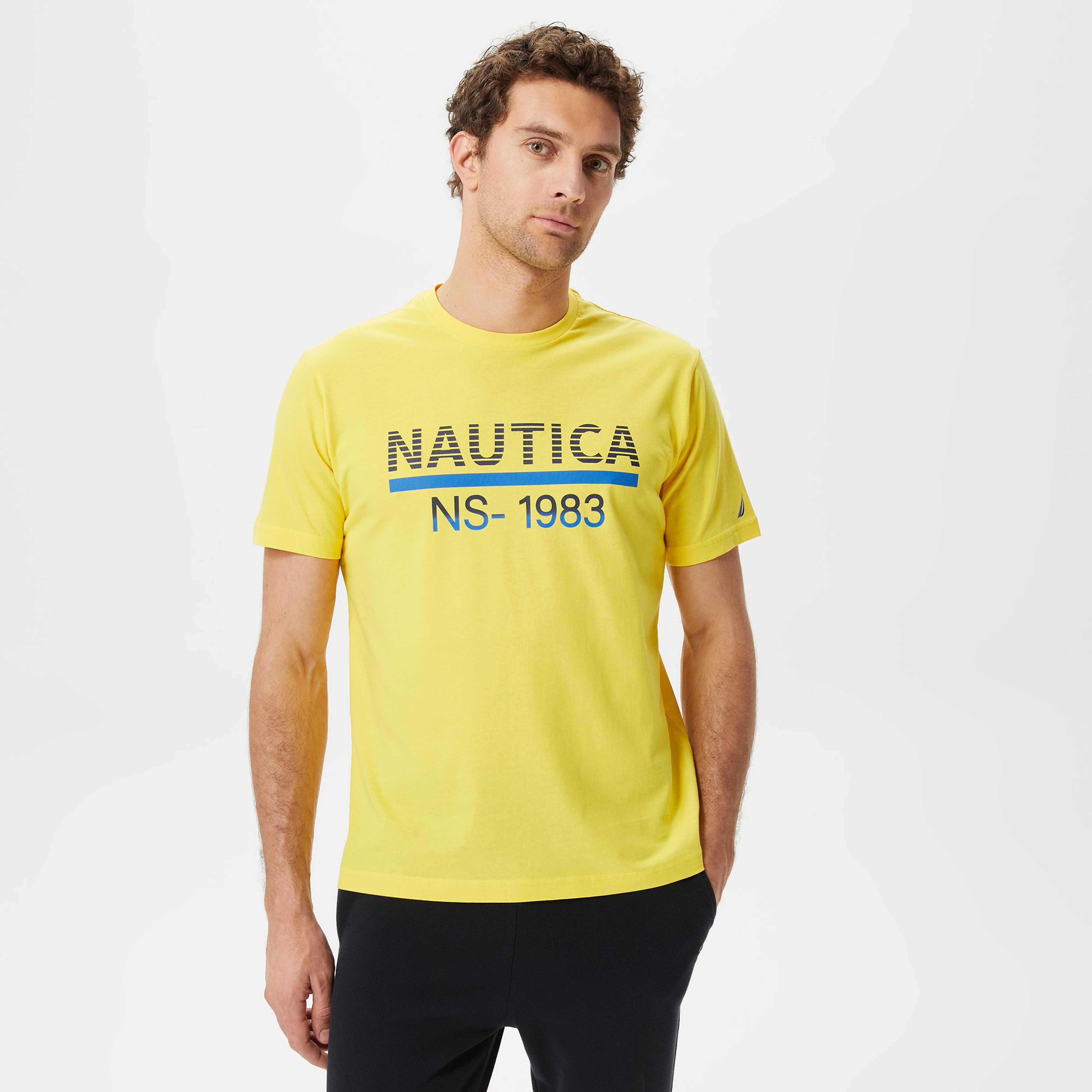 Nautica Erkek Sarı Baskılı Standart Fit T-Shirt