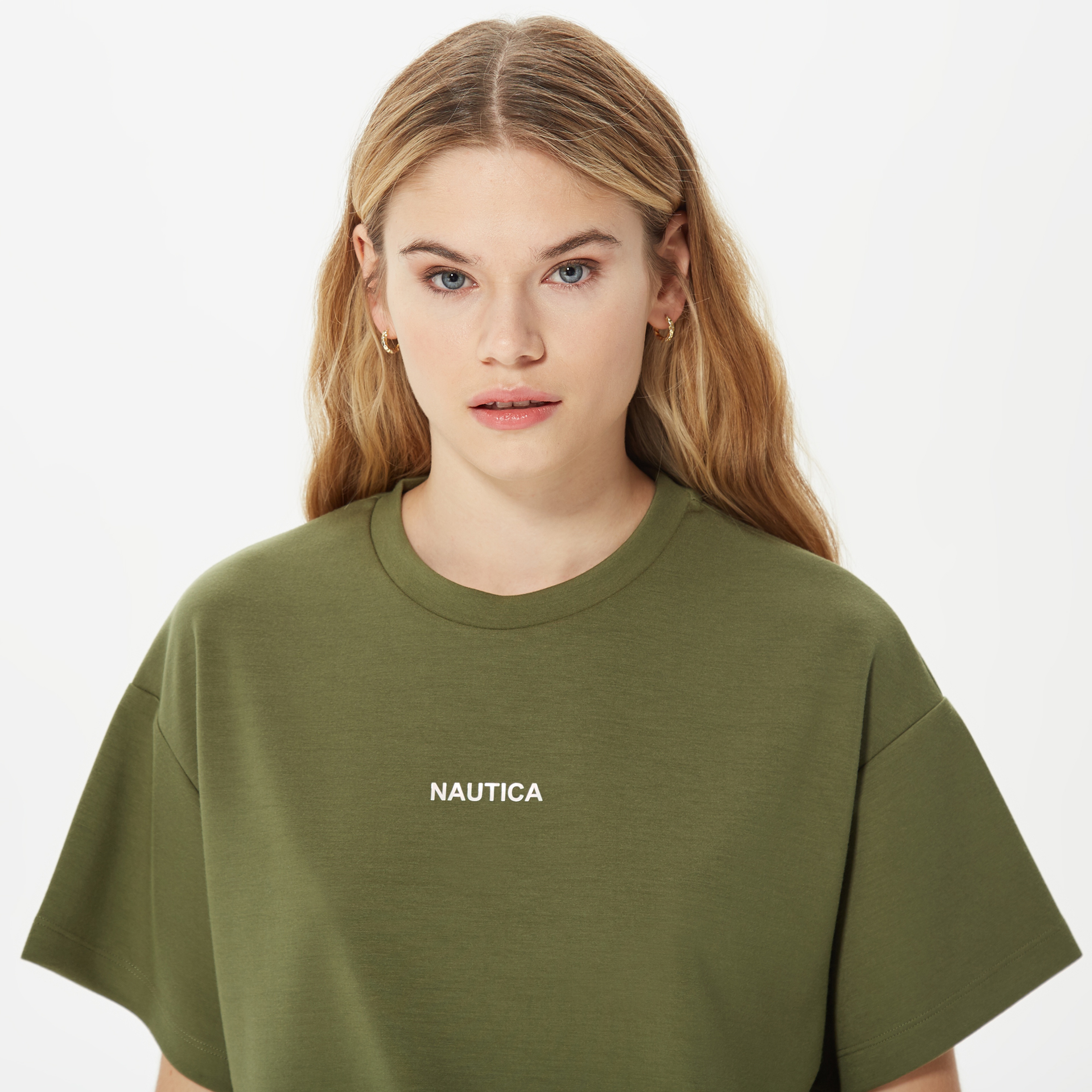 Nautica Kadın Yeşil Oversize Kısa Kollu Sweatshirt