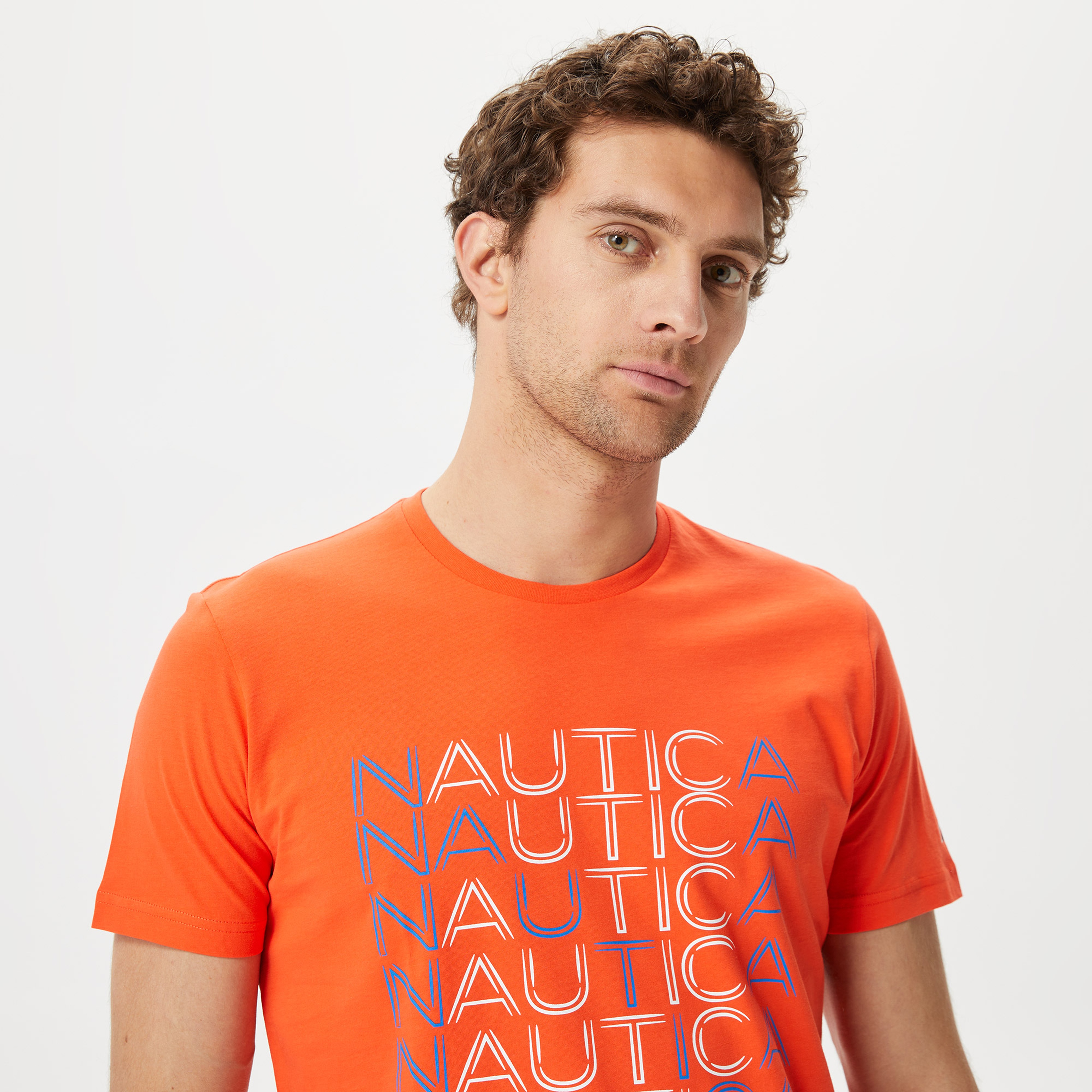 Nautica Erkek Turuncu Baskılı Standart Fit T-Shirt