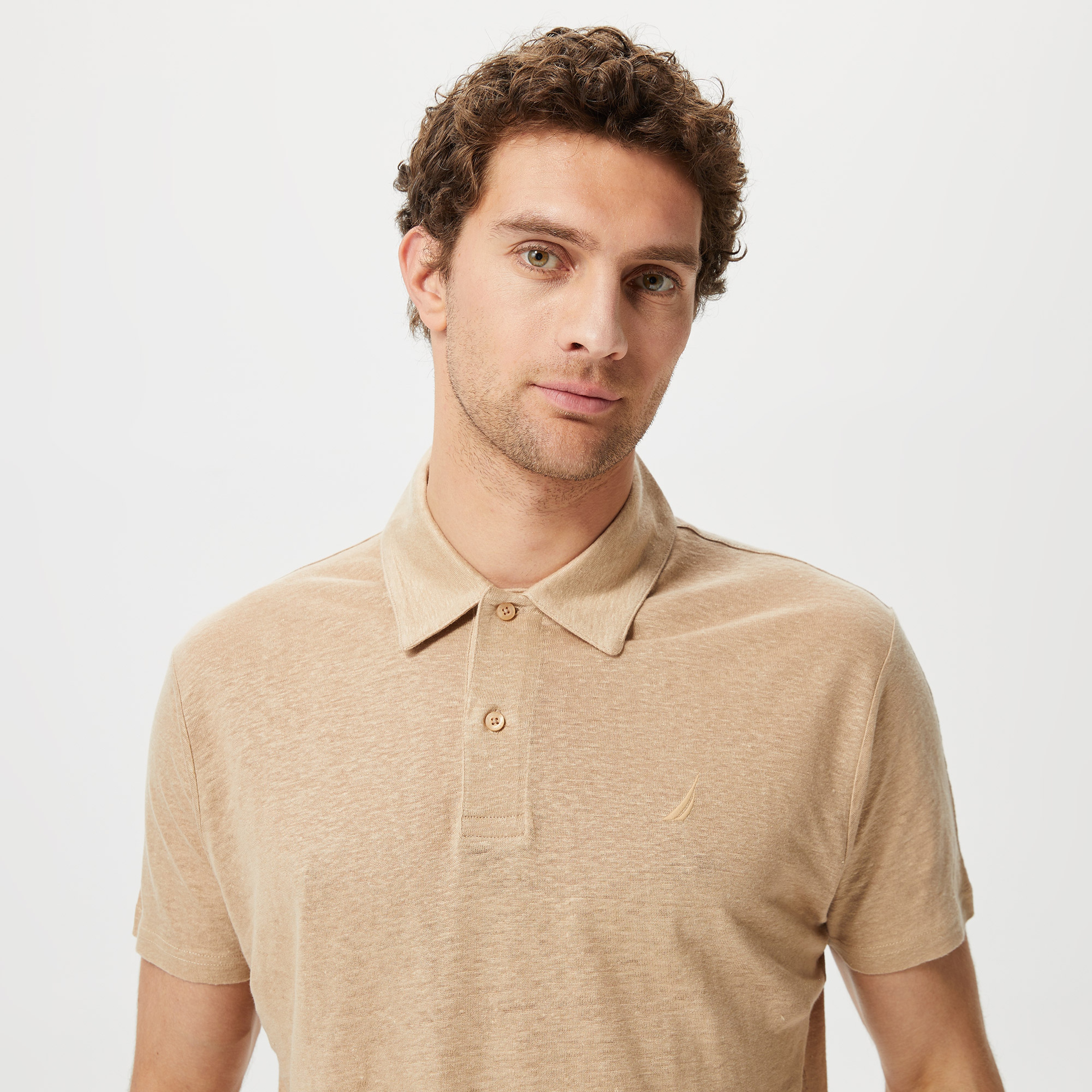 Nautica Erkek Bej Classic Fit Kısa Kollu Keten Polo