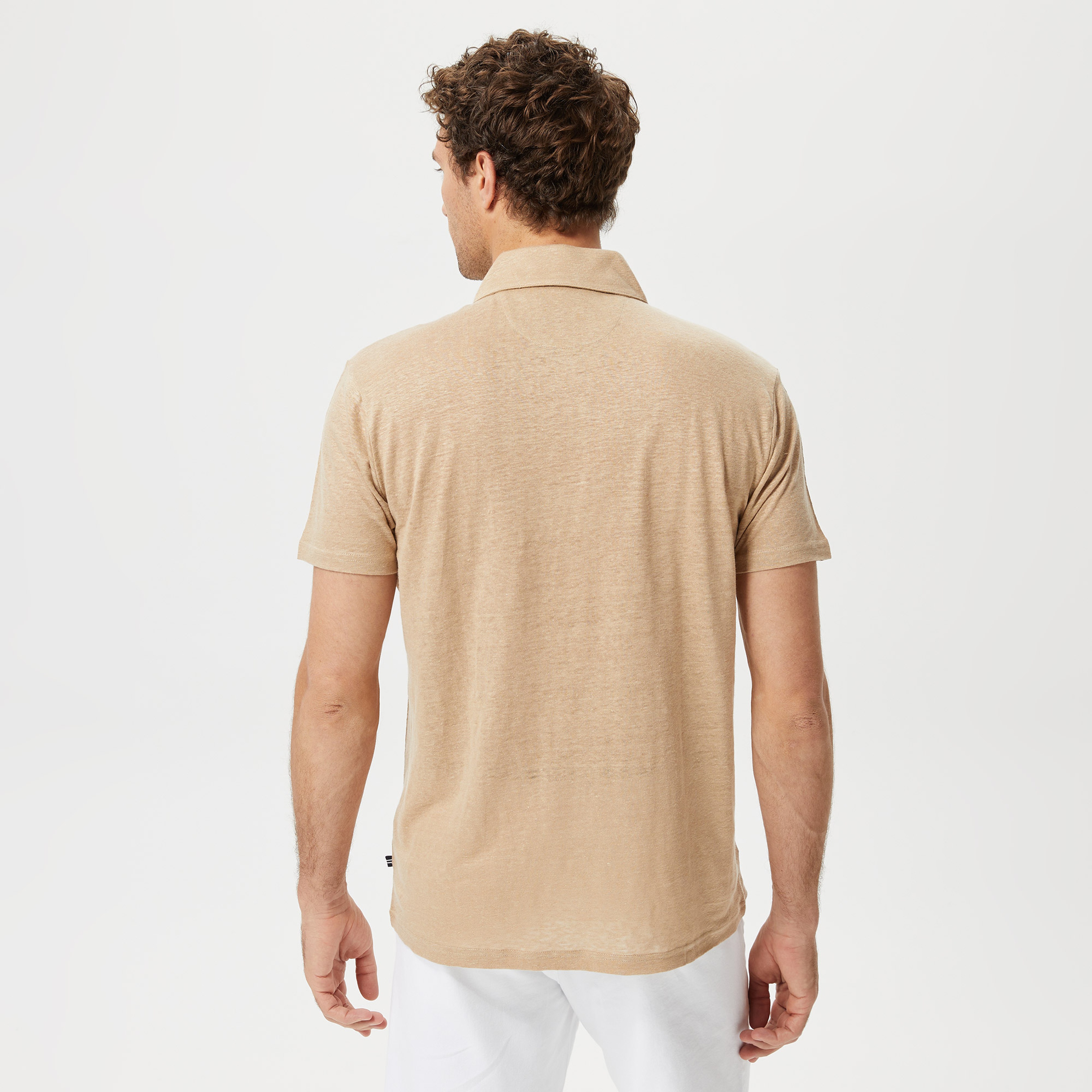 Nautica Erkek Bej Classic Fit Kısa Kollu Keten Polo
