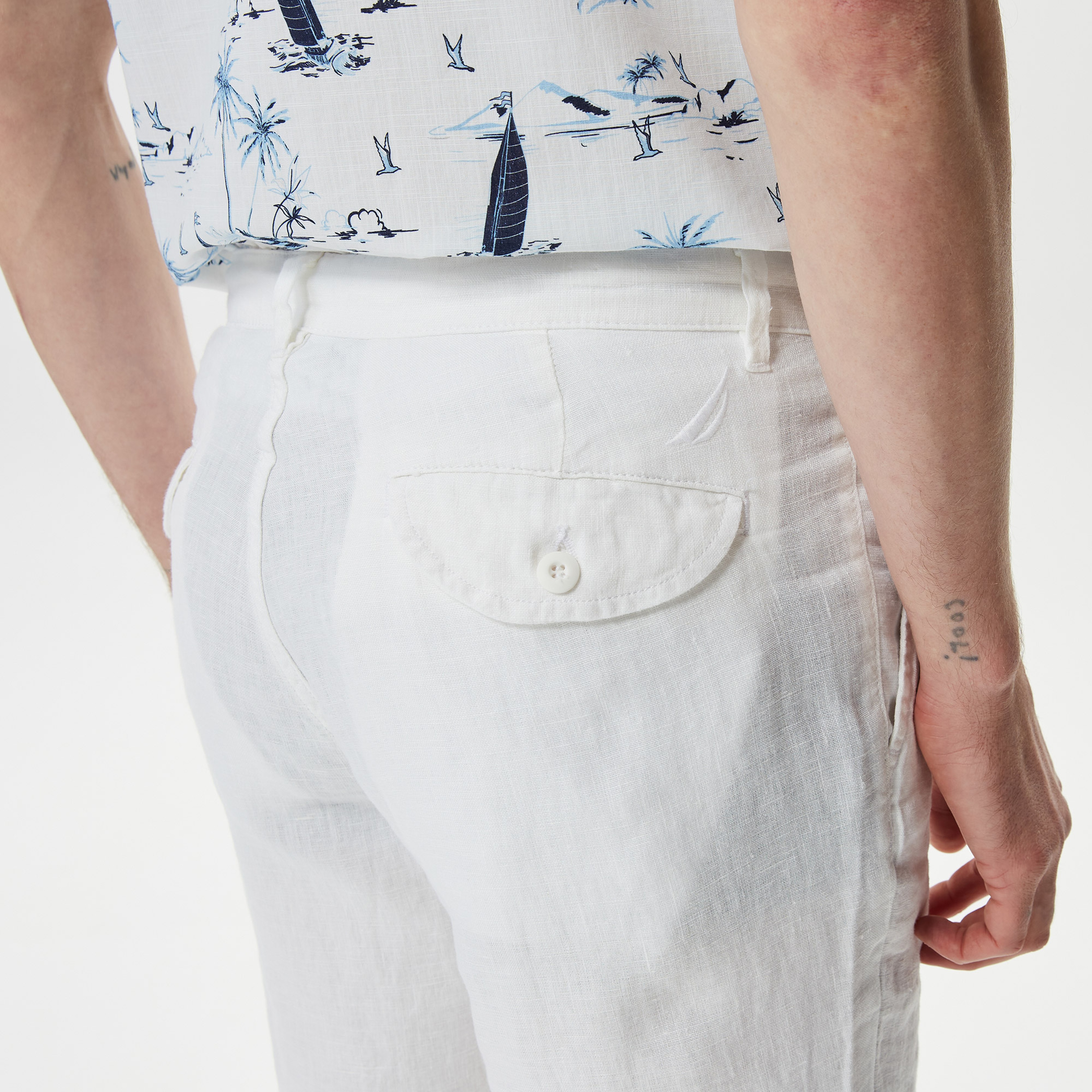 Nautica Erkek Beyaz Keten Bermuda