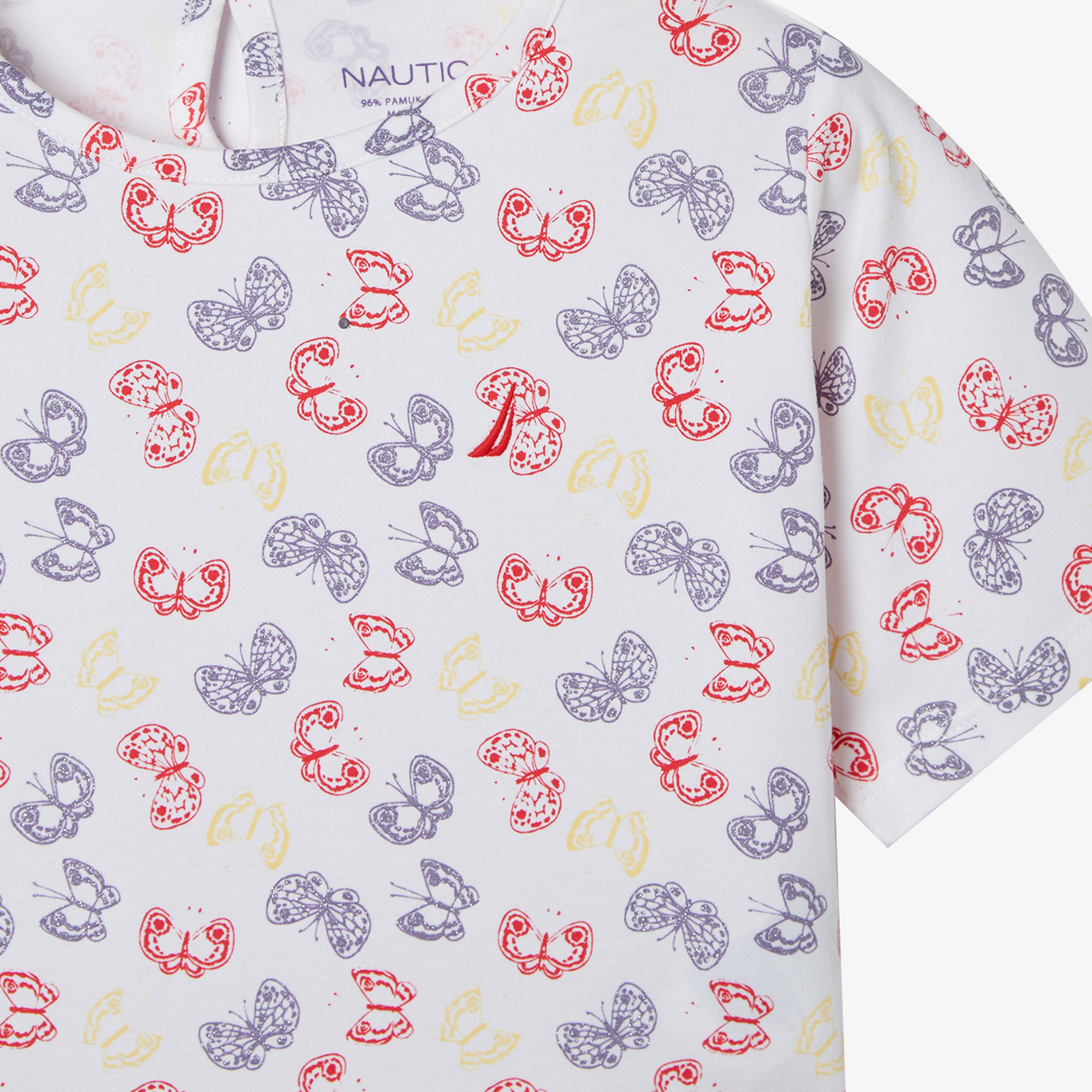 Nautica Kız Çocuk Beyaz Desenli T-Shirt