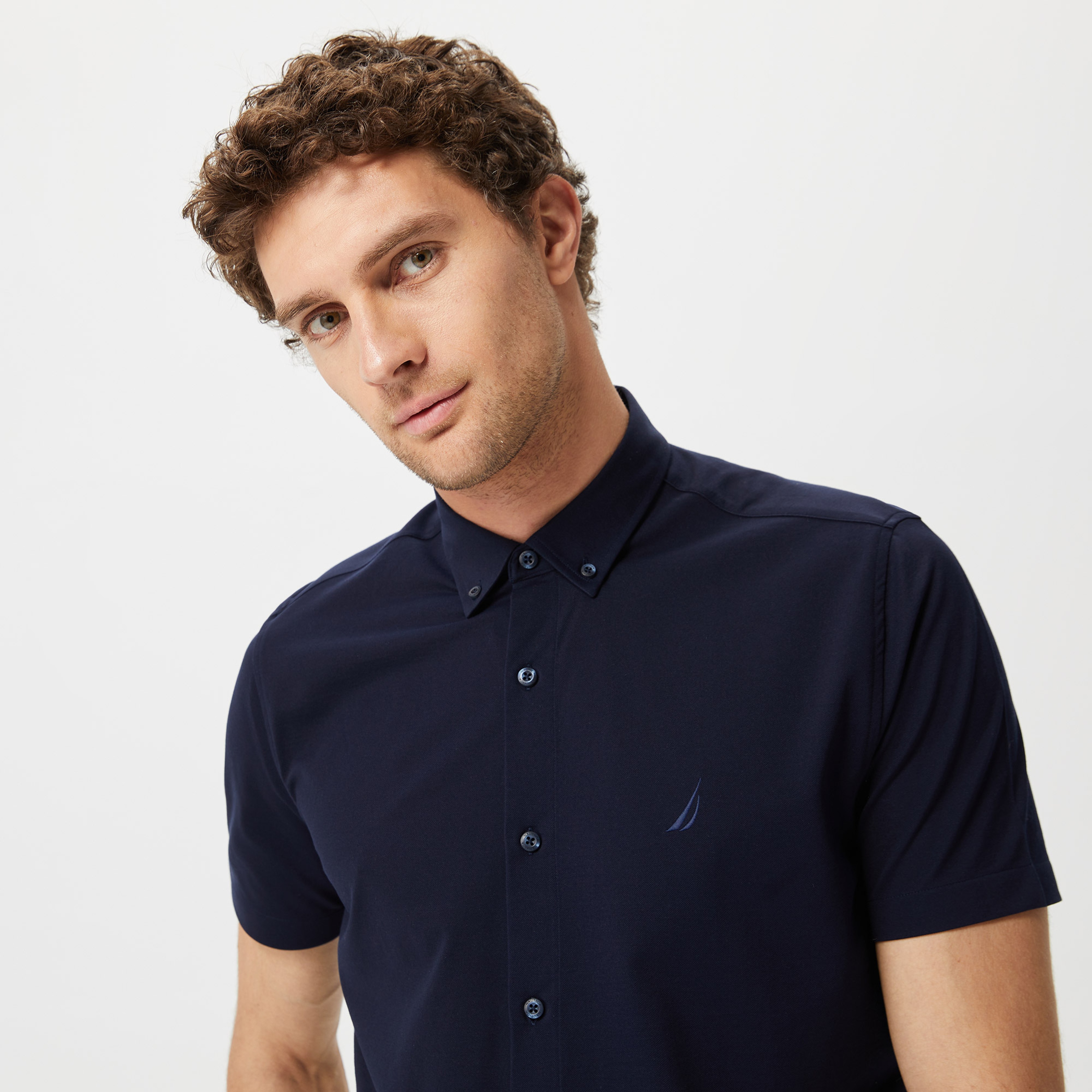 Nautica Erkek Lacivert Slim Fit Kısa Kollu Gömlek