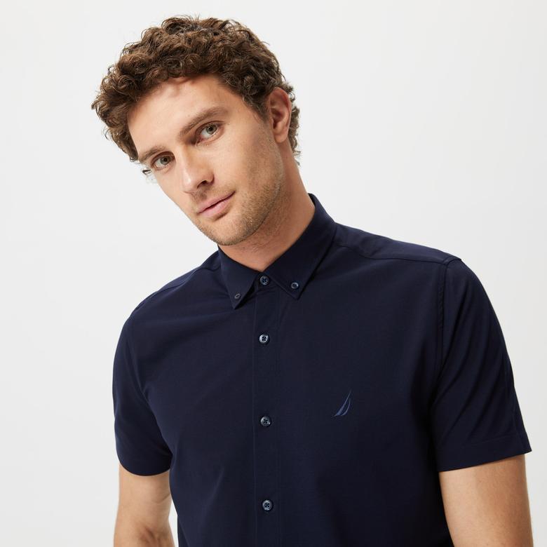 Nautica Erkek Lacivert Slim Fit Kısa Kollu Gömlek