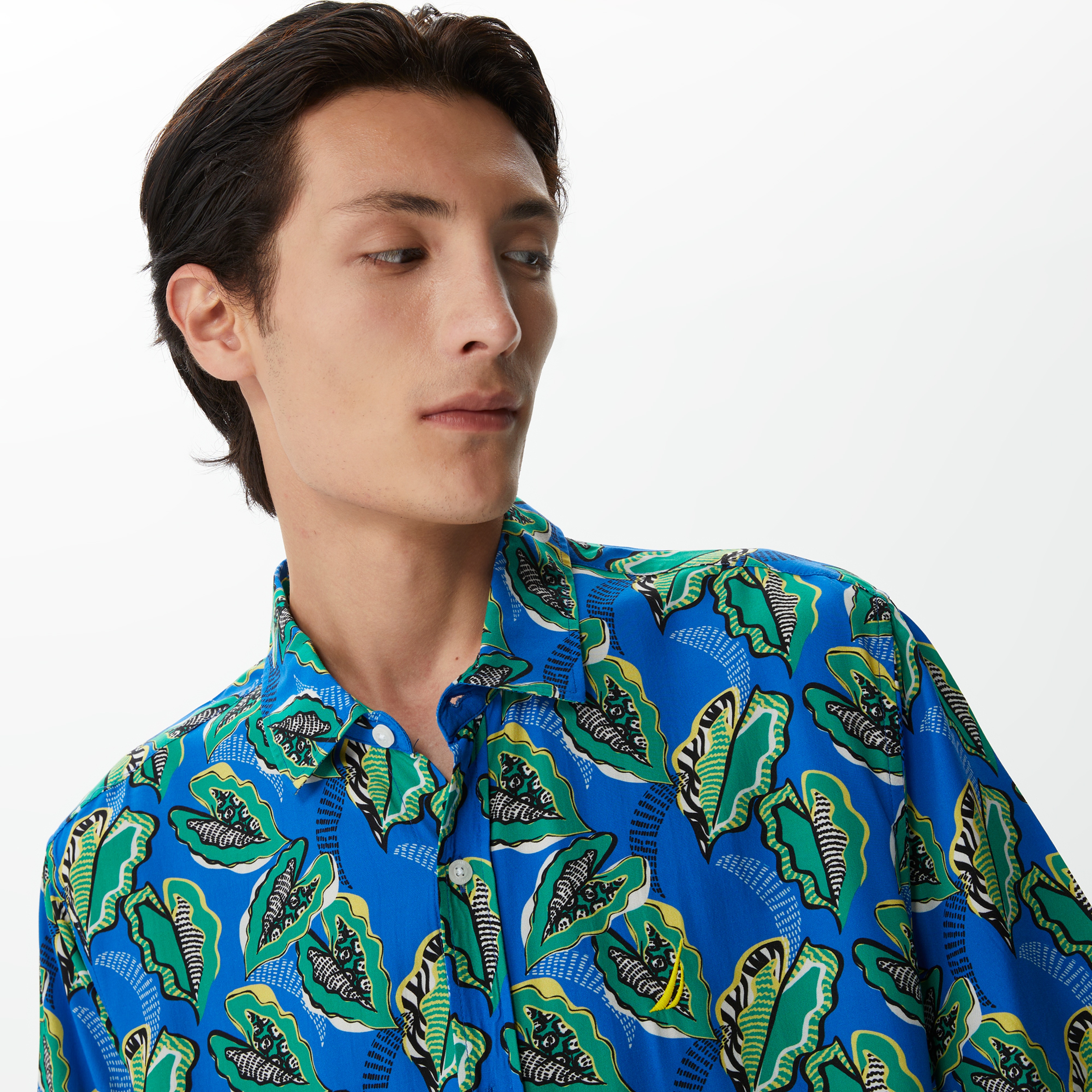 Nautica Erkek Mavi Kısa Kollu Desenli Gömlek