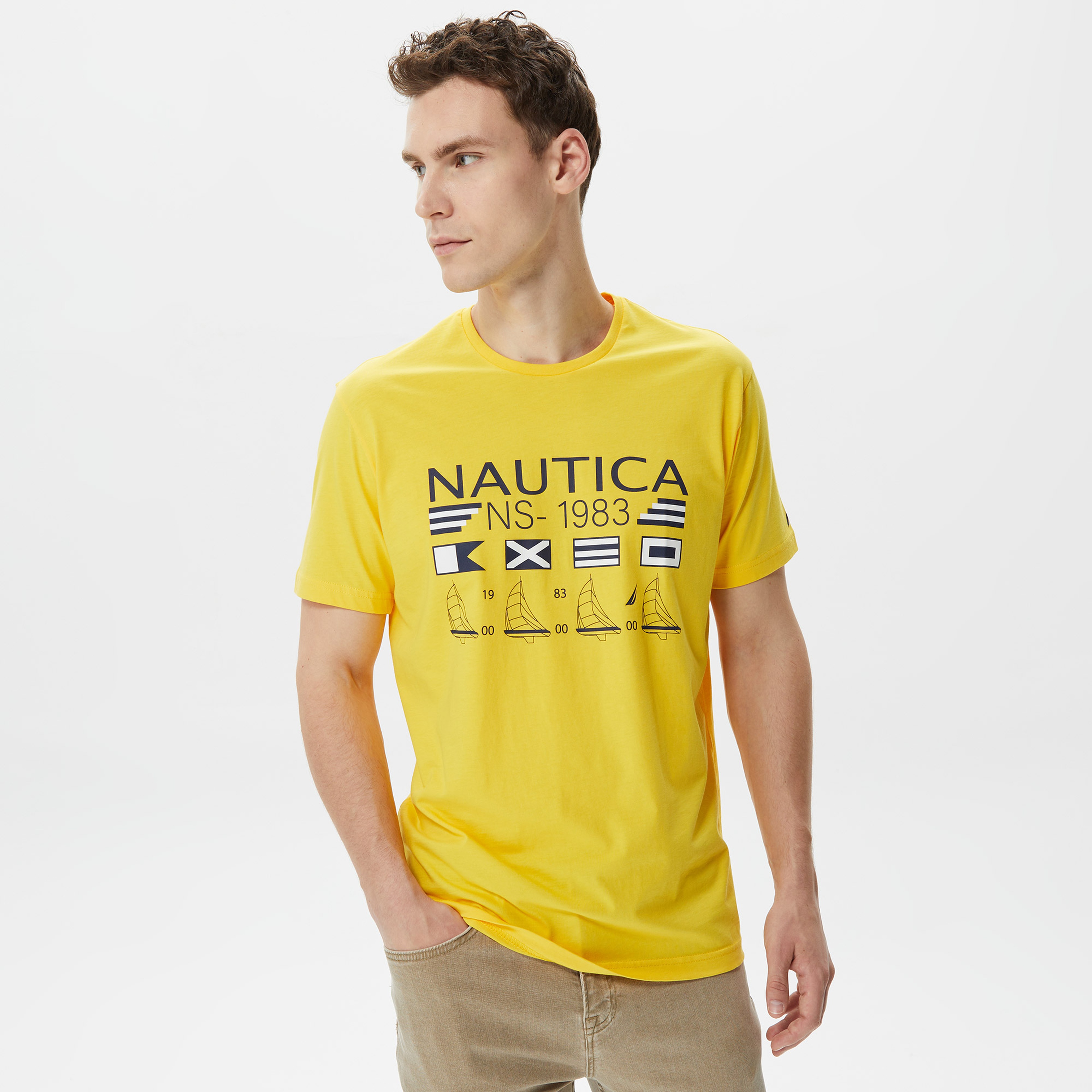 Nautica Erkek Sarı Baskılı Standart Fit T-Shirt