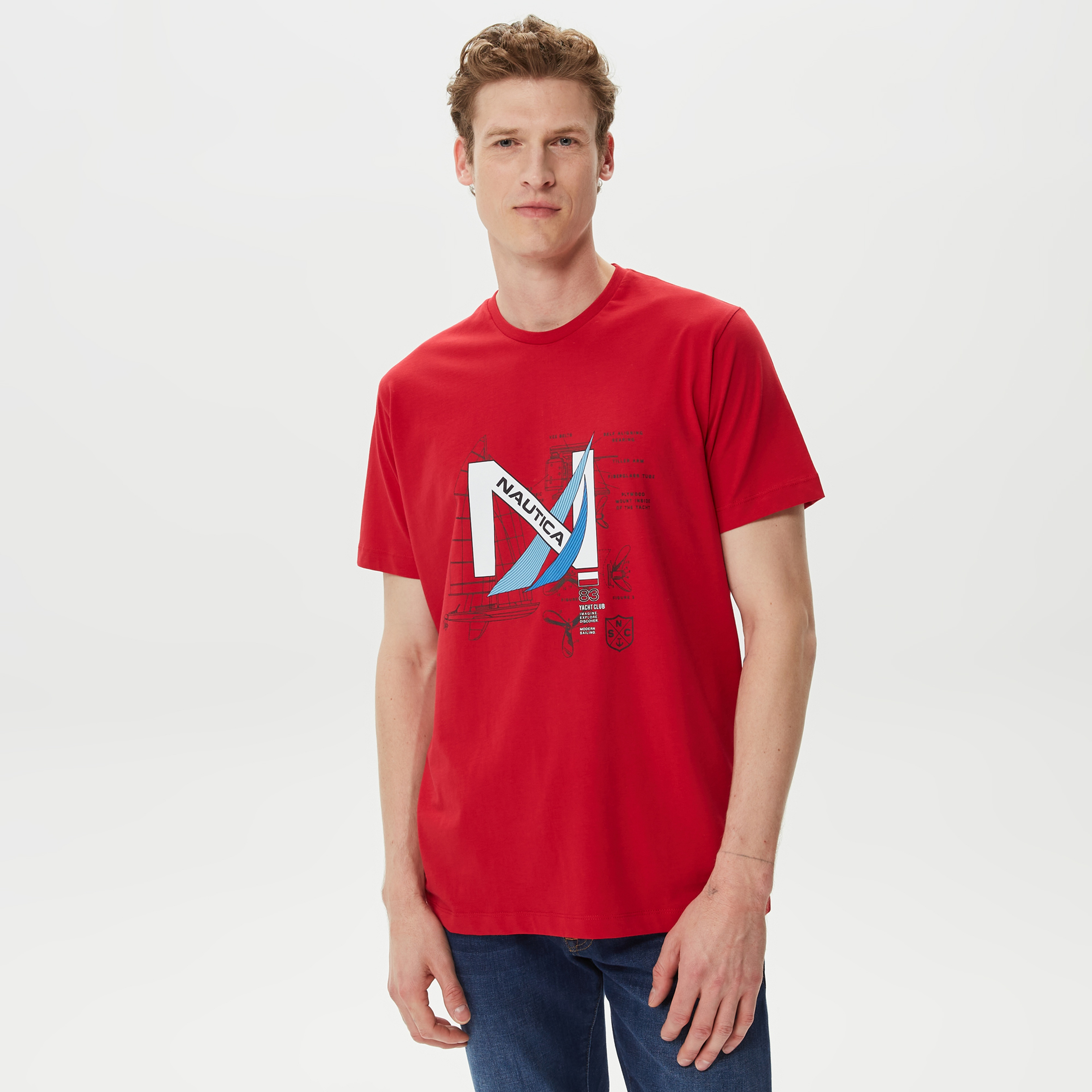 Nautica Erkek Kırmızı Desenli Standart Fit T-Shirt