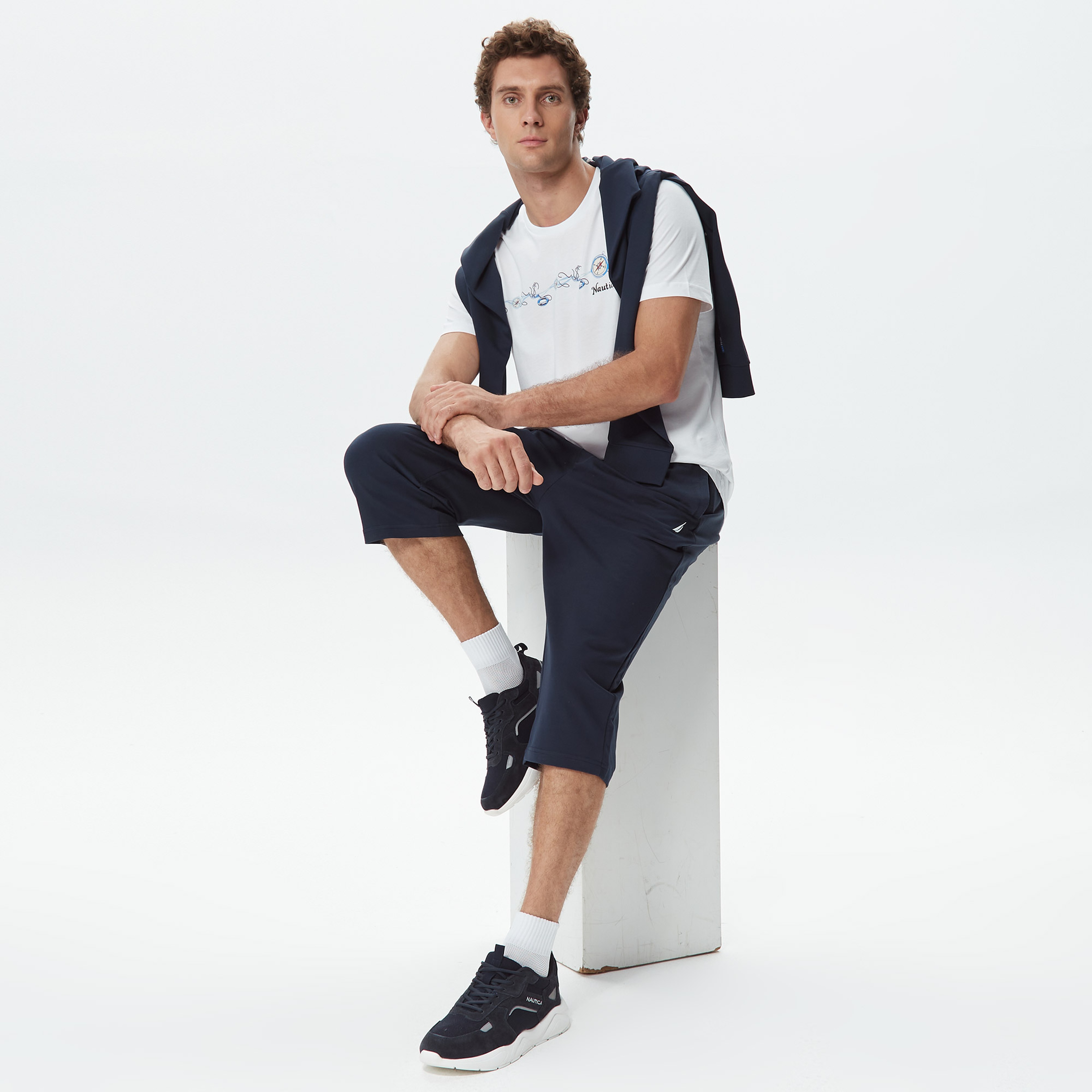 Nautica Erkek Beyaz Desenli Standart Fit T-Shirt