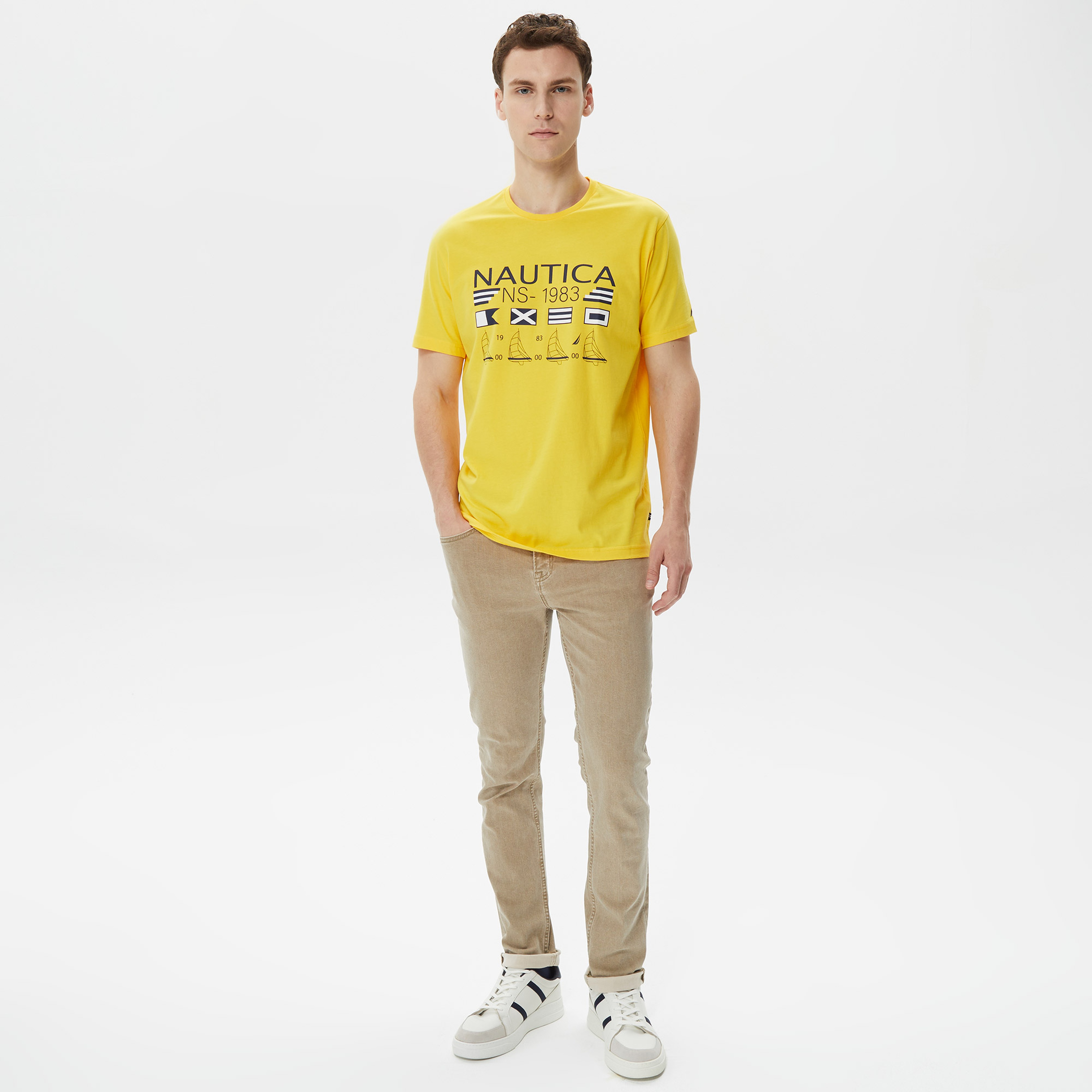 Nautica Erkek Sarı Baskılı Standart Fit T-Shirt