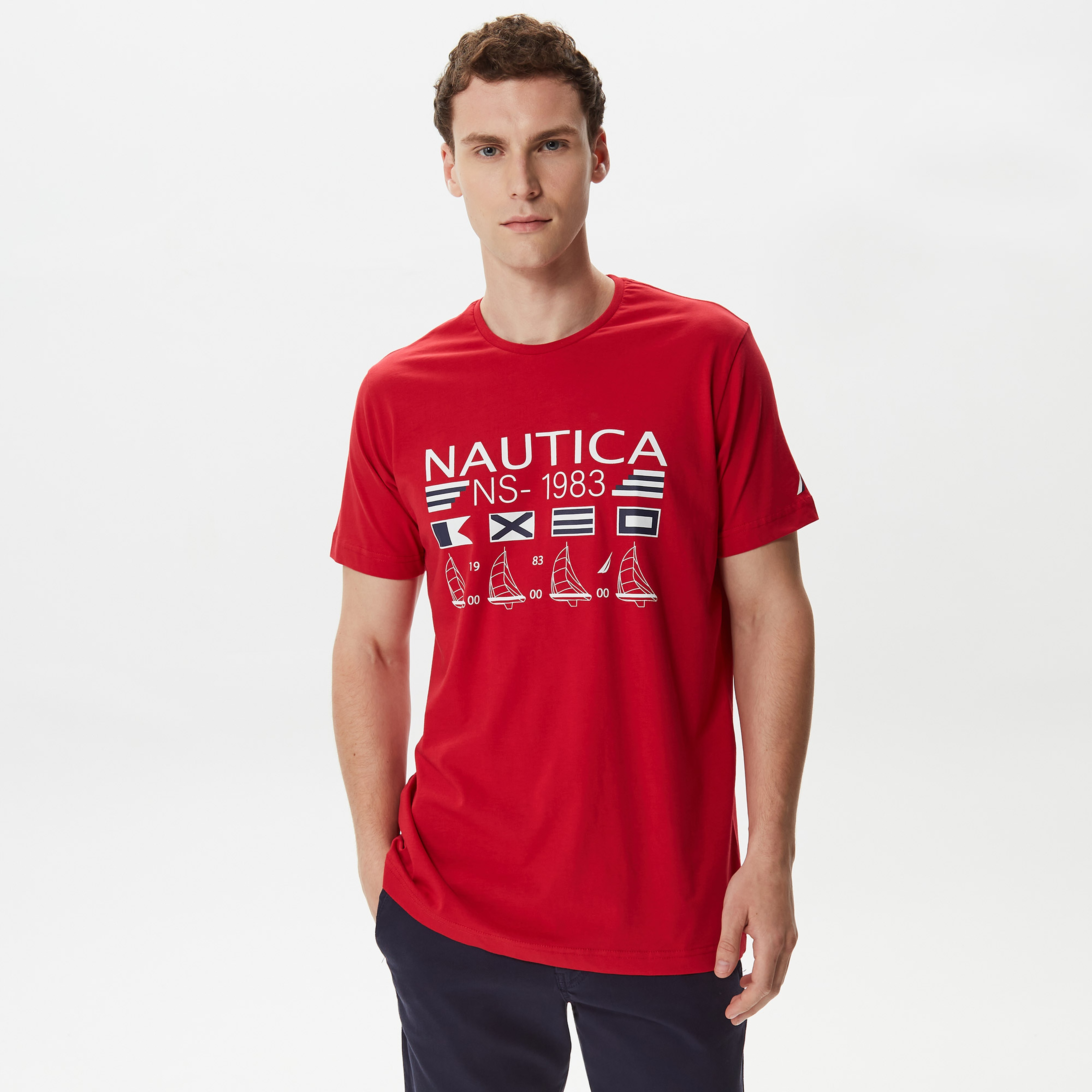 Nautica Erkek Kırmızı Baskılı Standart Fit T-Shirt