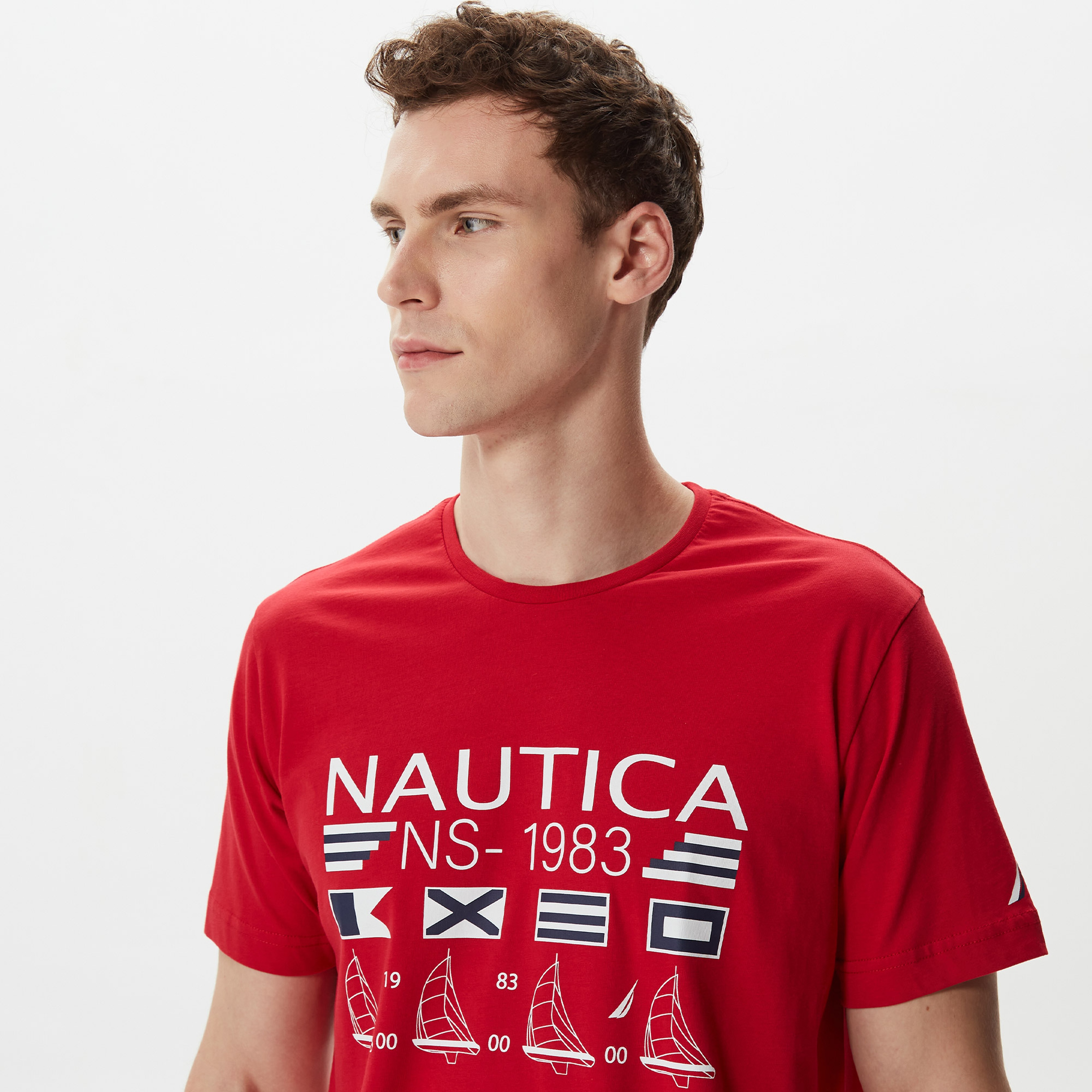 Nautica Erkek Kırmızı Baskılı Standart Fit T-Shirt