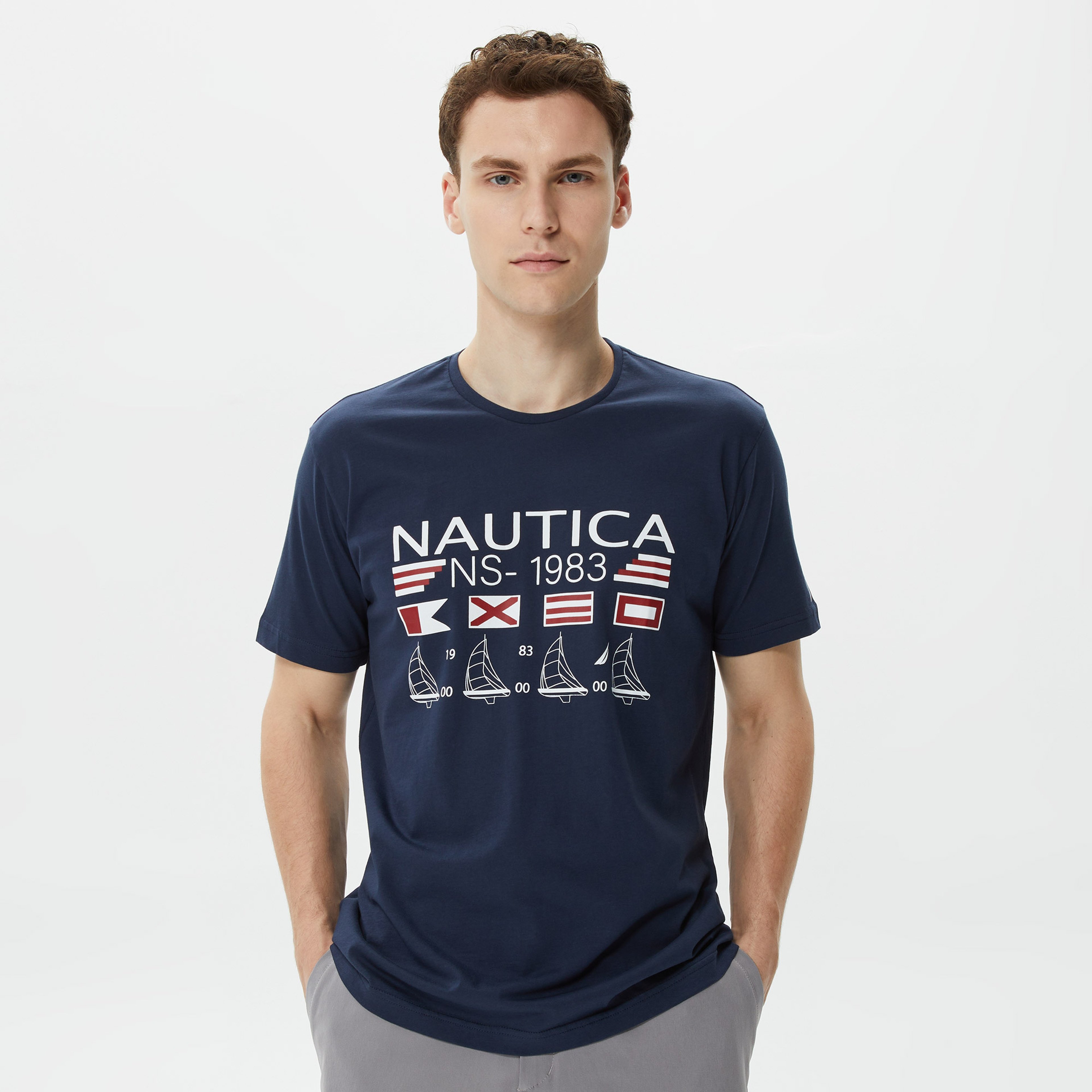 Nautica Erkek Lacivert Baskılı Standart Fit T-Shirt