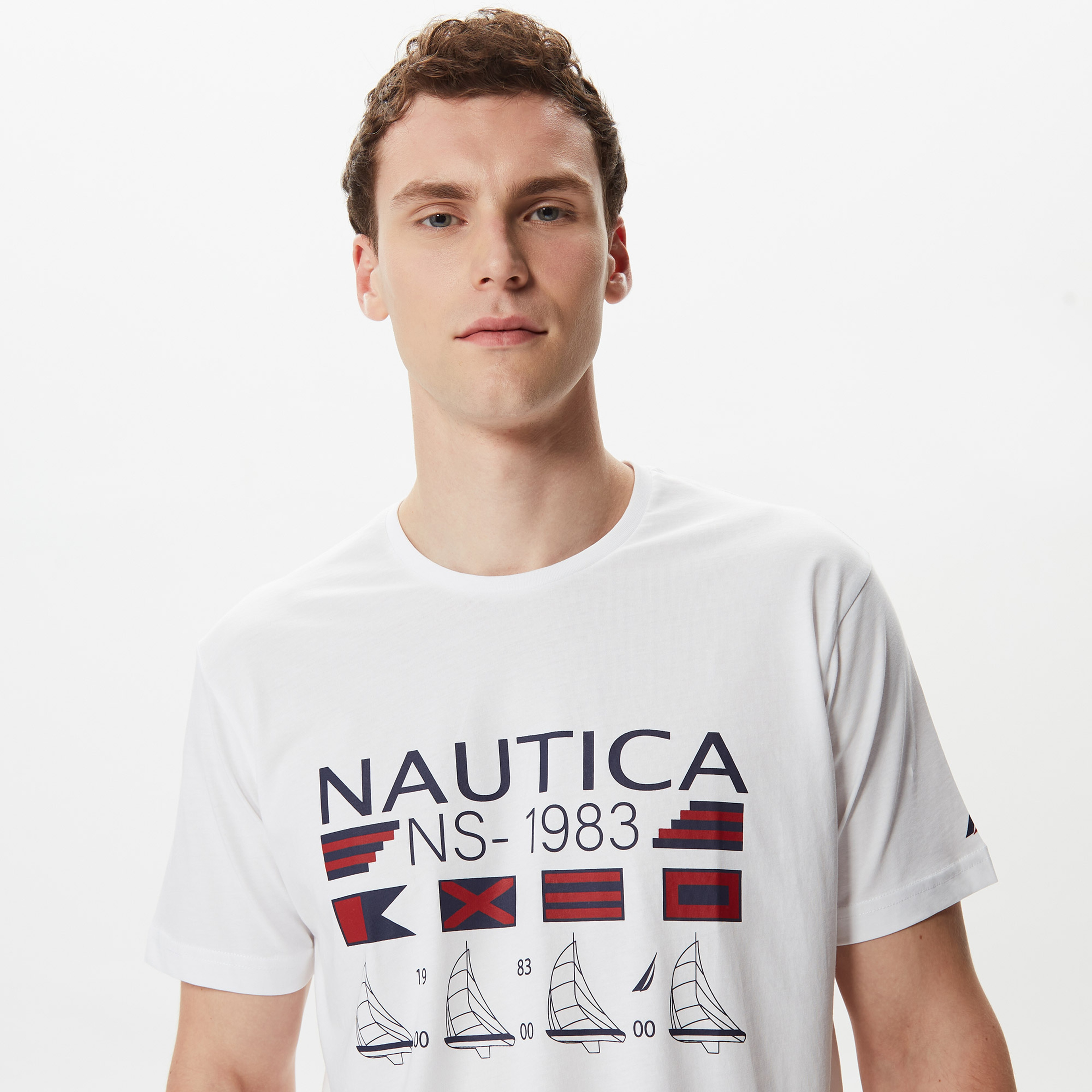 Nautica Erkek Beyaz Baskılı Standart Fit T-Shirt