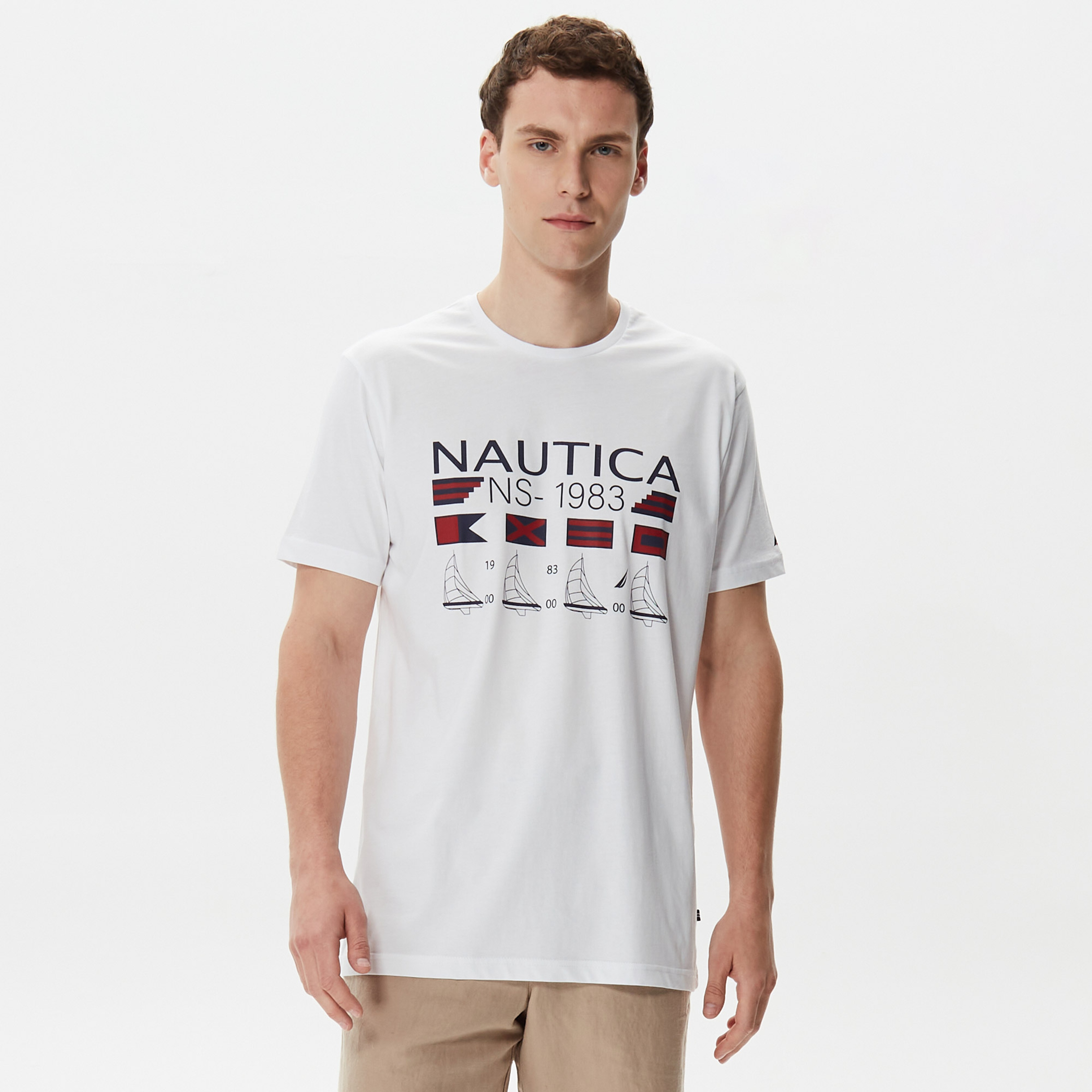 Nautica Erkek Beyaz Baskılı Standart Fit T-Shirt