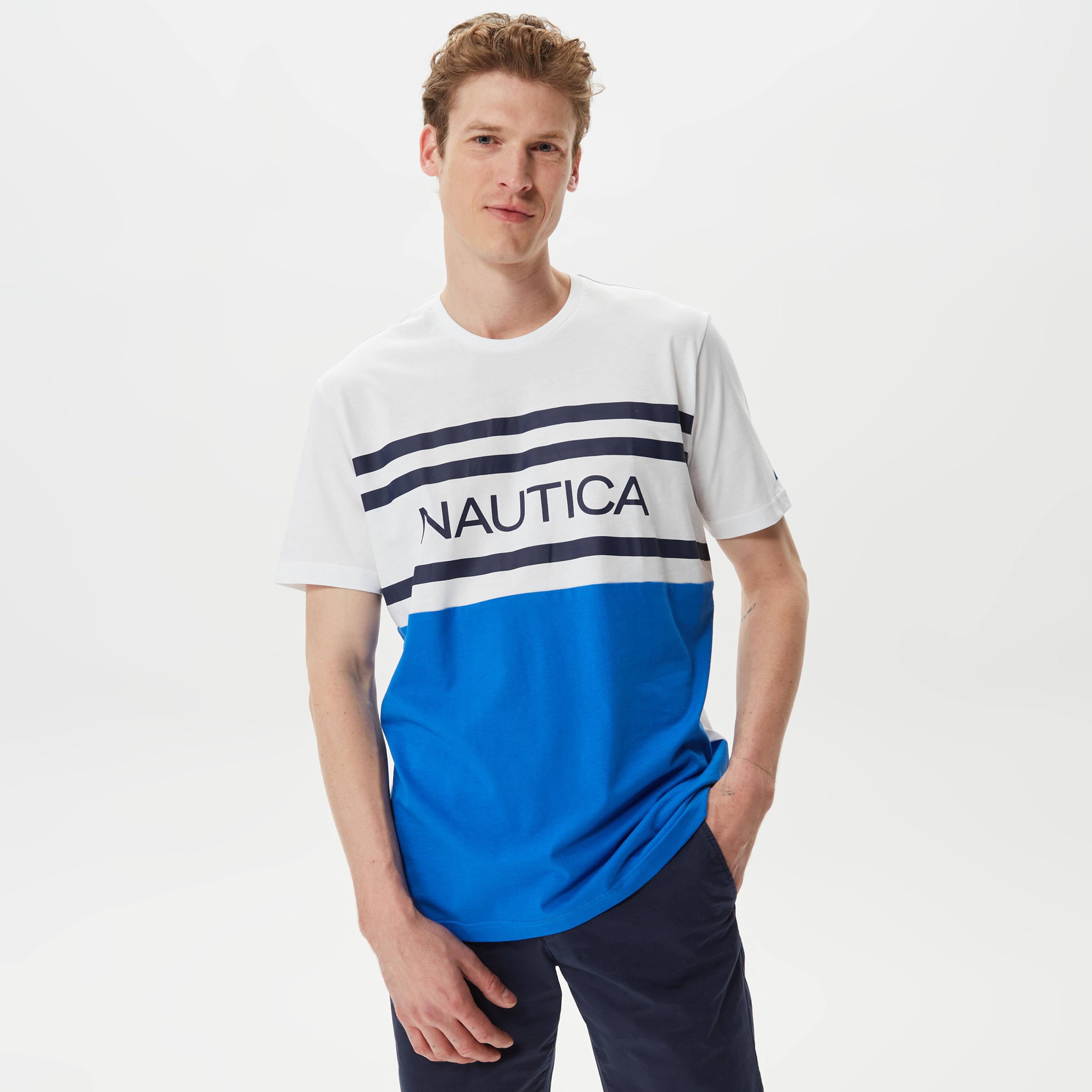 Nautica Erkek Beyaz Baskılı Standart Fit T-Shirt