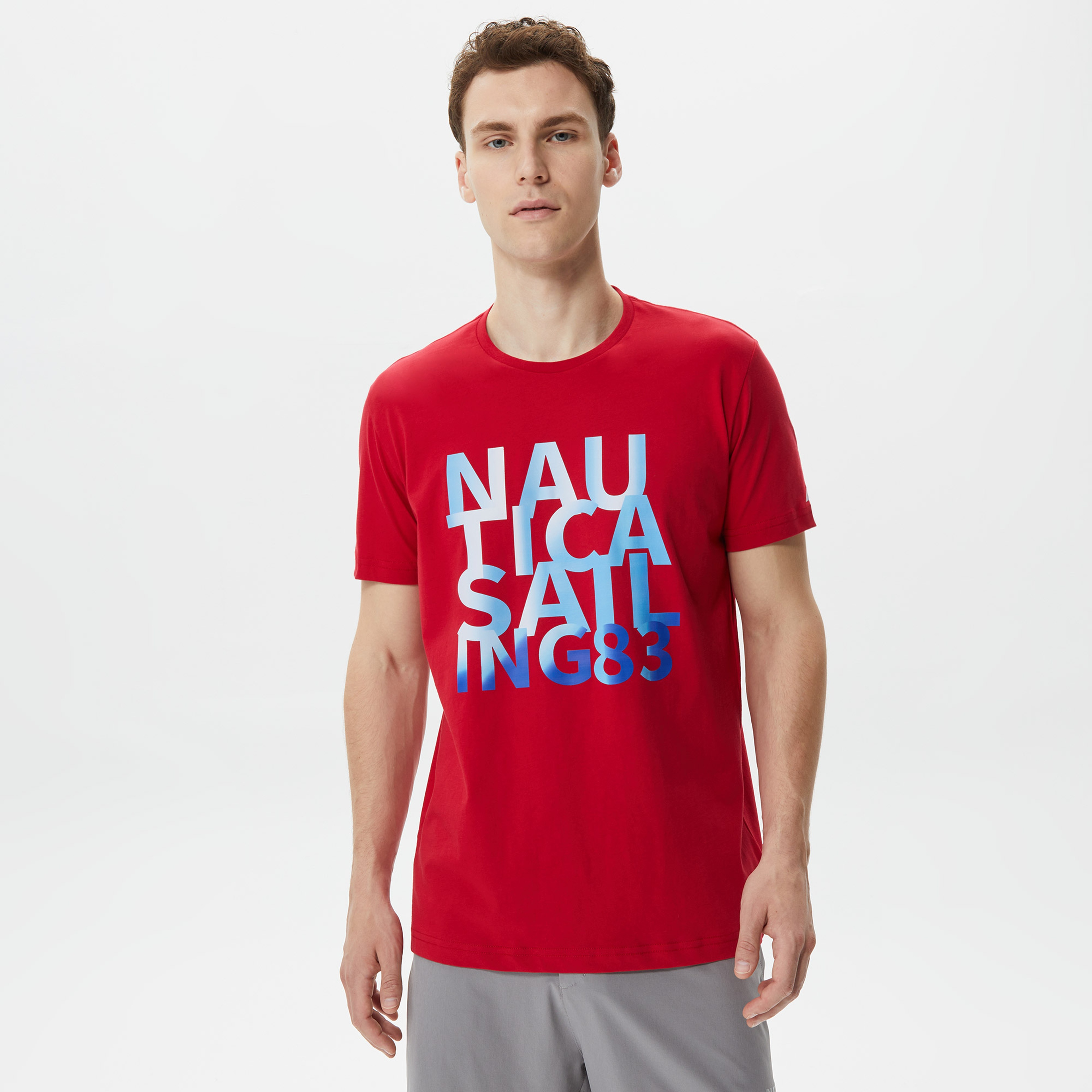 Nautica Erkek Kırmızı Baskılı Standart Fit T-Shirt
