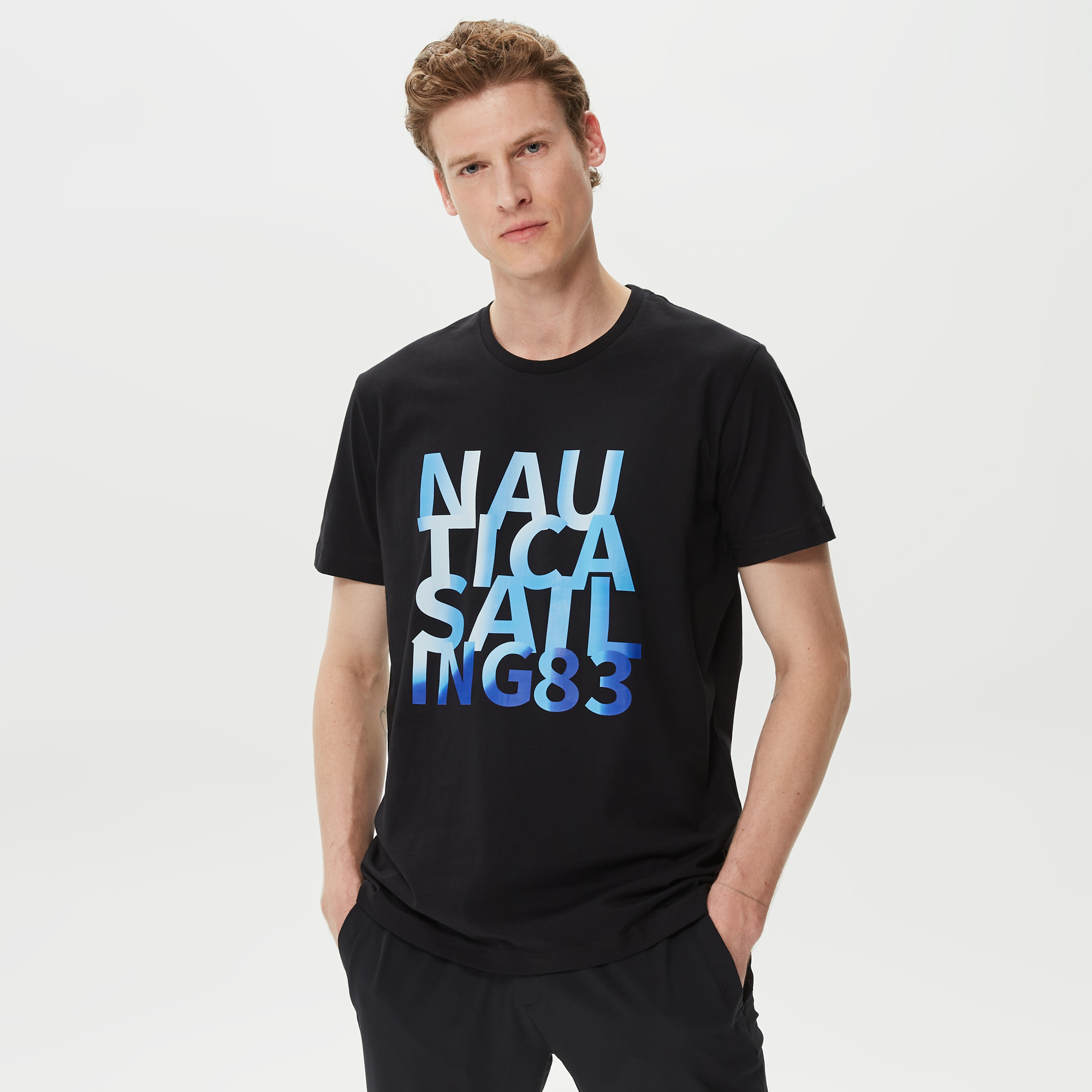 Nautica Erkek Siyah Baskılı Standart Fit T-Shirt