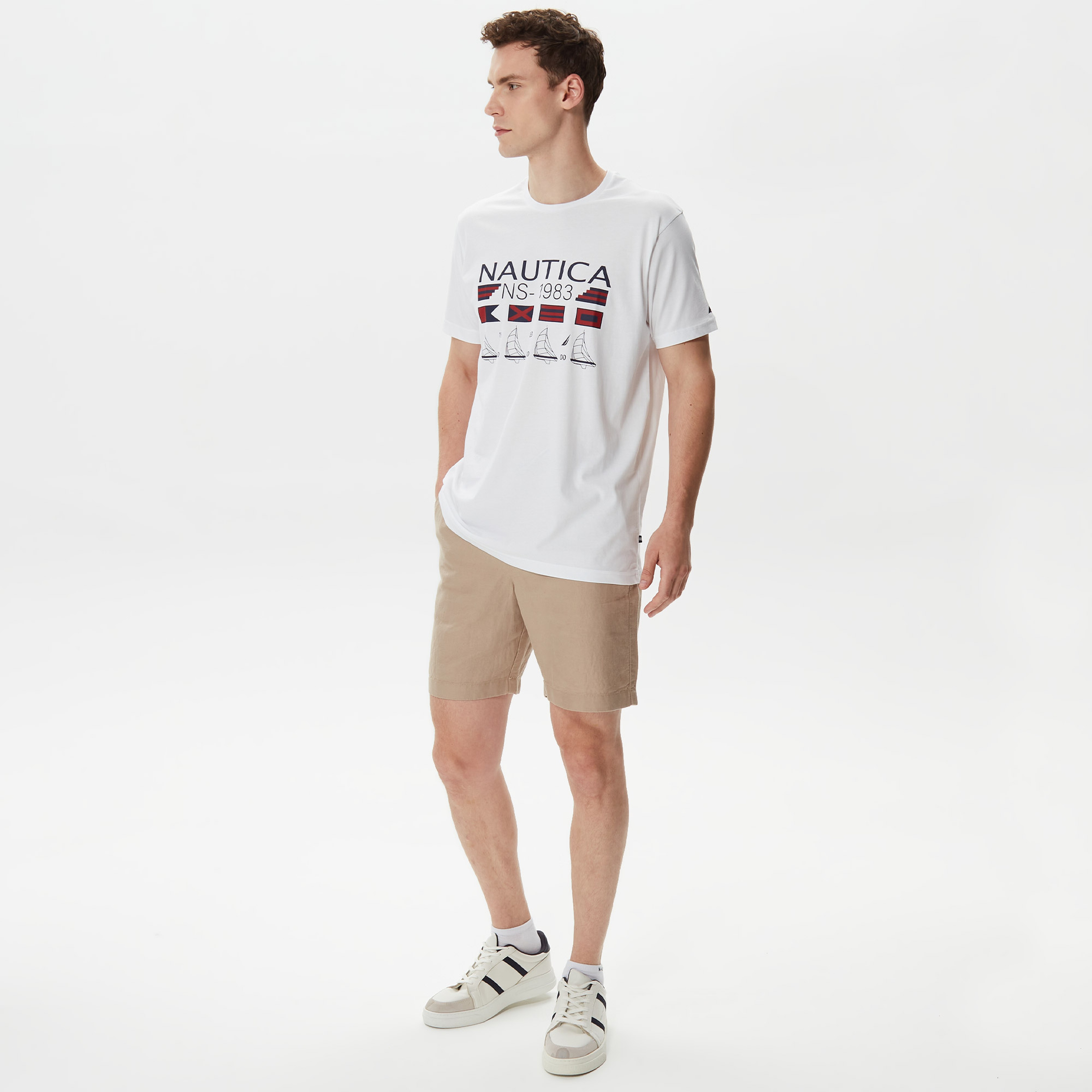 Nautica Erkek Beyaz Baskılı Standart Fit T-Shirt