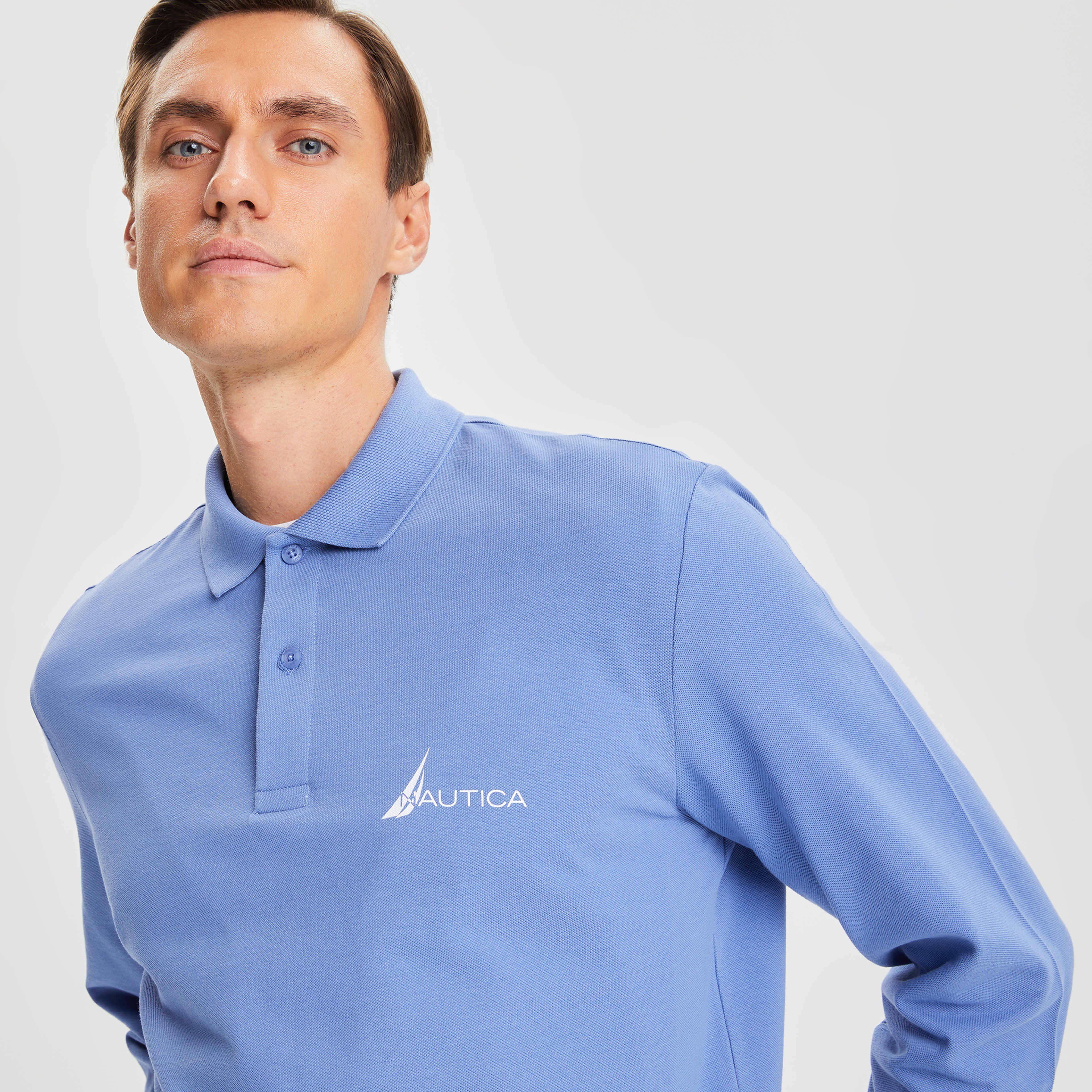 Nautica Erkek Mavi Classic Fit Uzun Kollu Polo