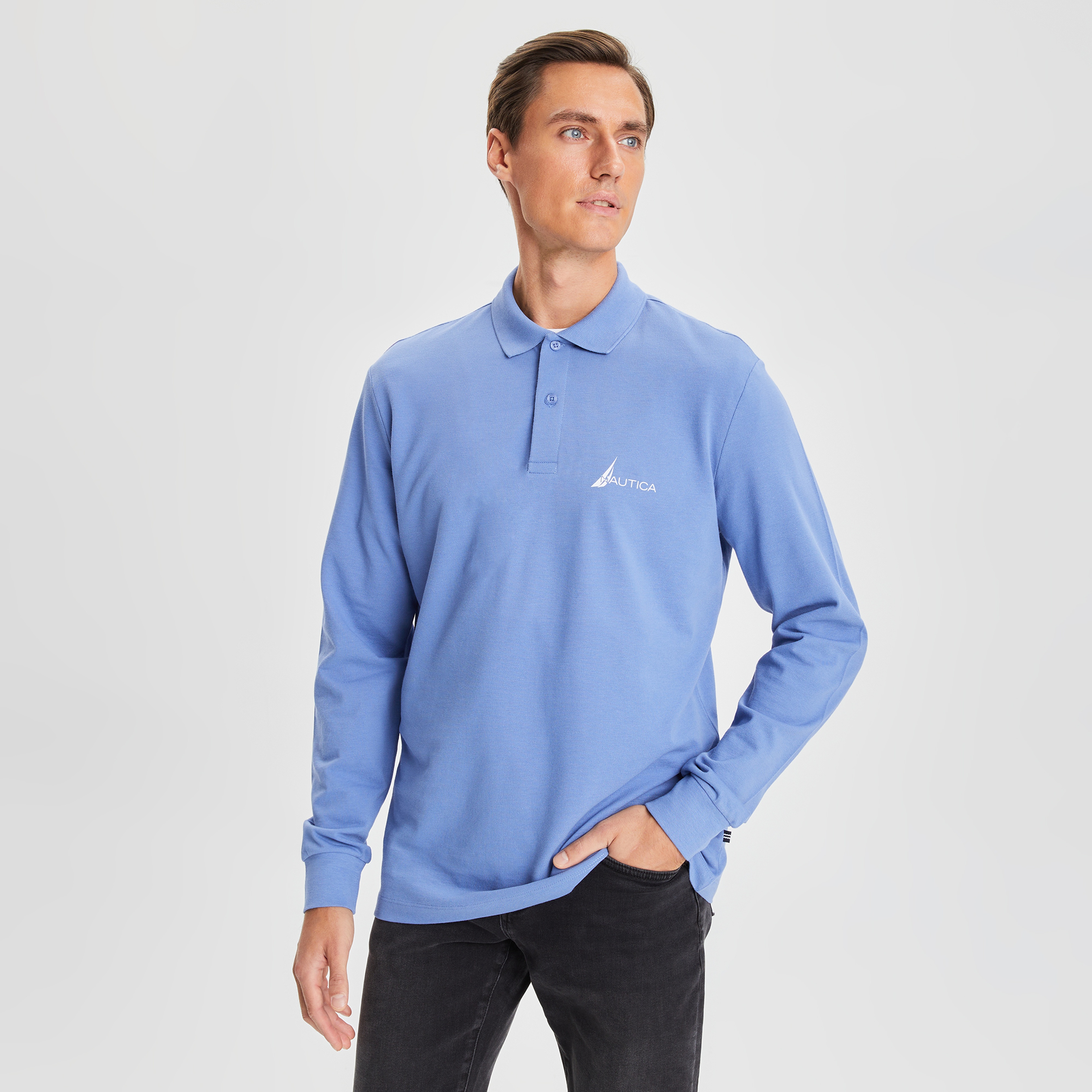 Nautica Erkek Mavi Classic Fit Uzun Kollu Polo