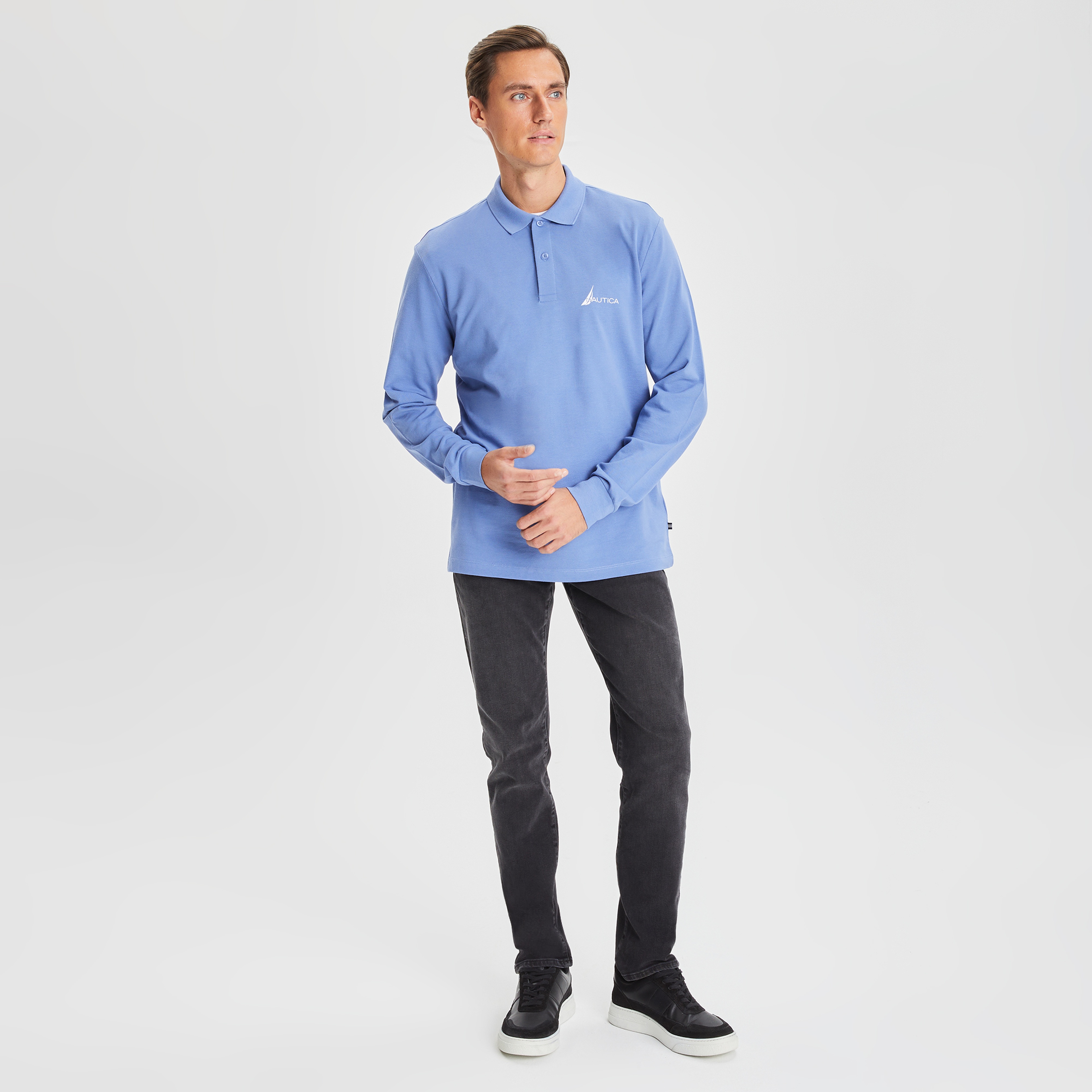 Nautica Erkek Mavi Classic Fit Uzun Kollu Polo